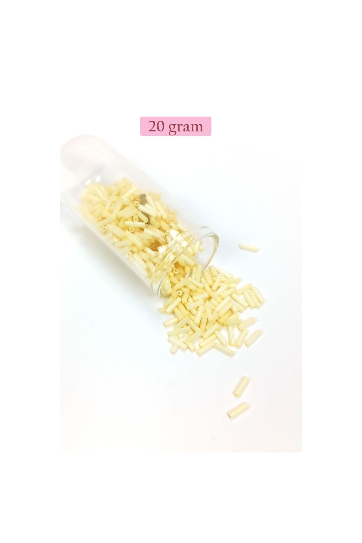 maarketim Uzun Boru Kesme Boncuk Çap 2mm Uzunluk 10 mm - 20 Gram - Krem