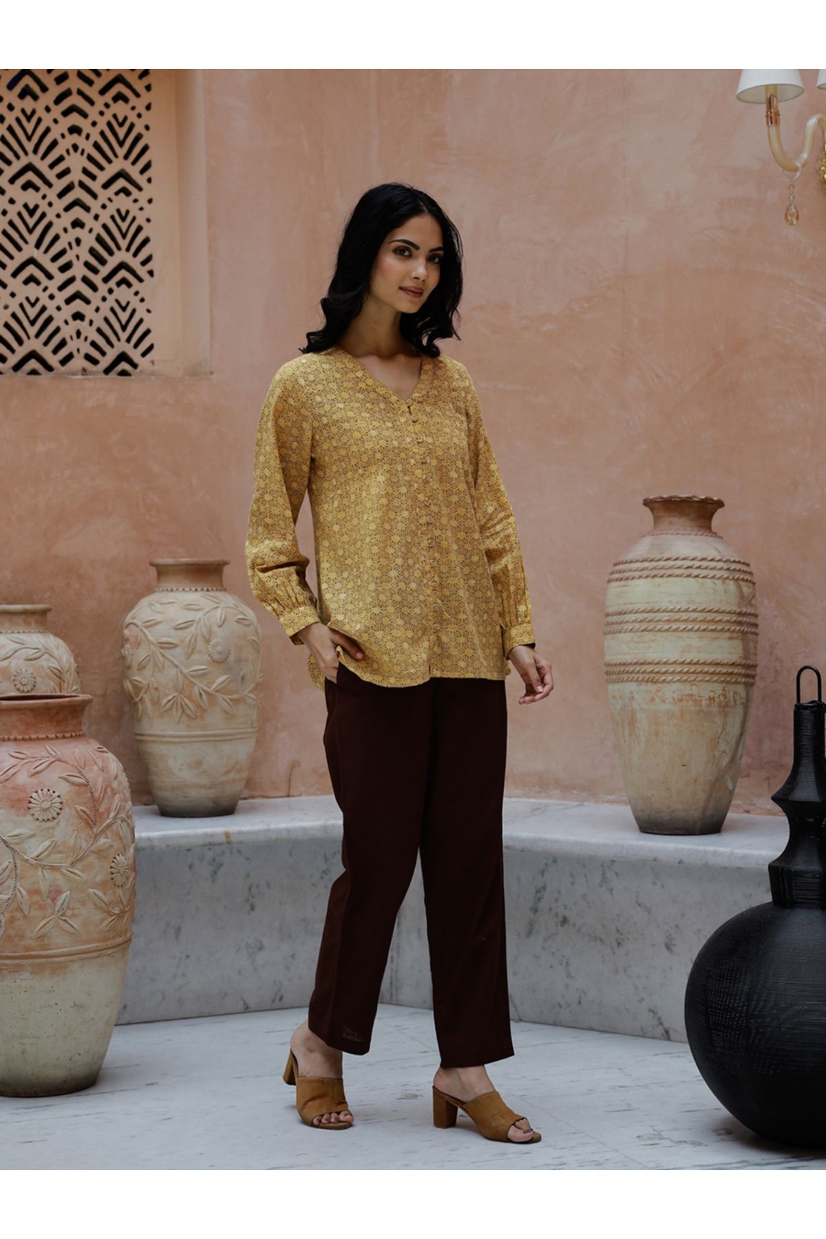 Sanskrutihomes By Styli-All-Over Print V-Neck Top with Straight Fit Trousers Co-Ords 4