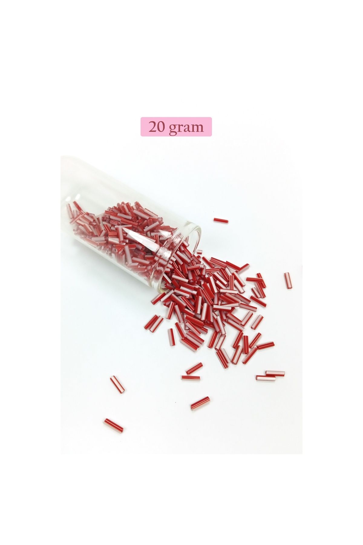 maarketim Uzun Boru Kesme Boncuk Çap 2mm Uzunluk 10 mm - 20 Gram - Kırmızı Beyaz