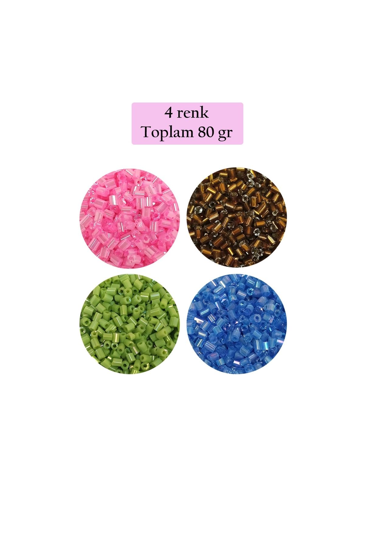 maarketim Kesme Cam Boncuk 2mm - 4 Renk - Toplam 80 Gram