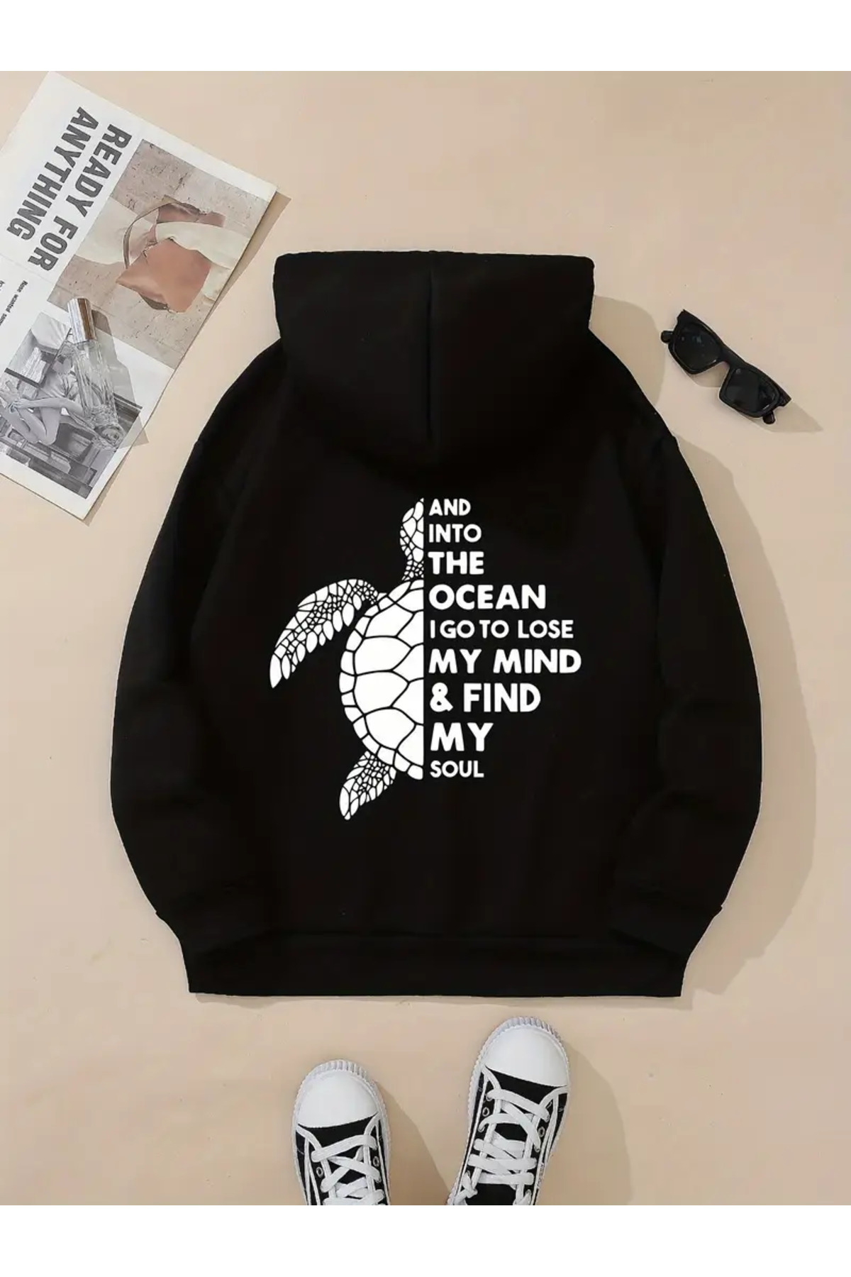 Pink Sky Kaplumbağa Baskılı Unisex Oversize Sweatshirt