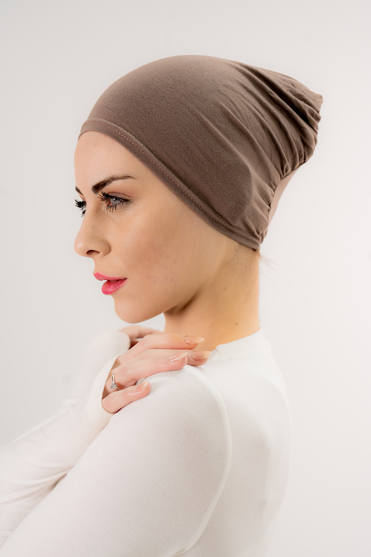 Şalcenneti.com-Practical Mink Color Bonnet with Snap Stitch 7
