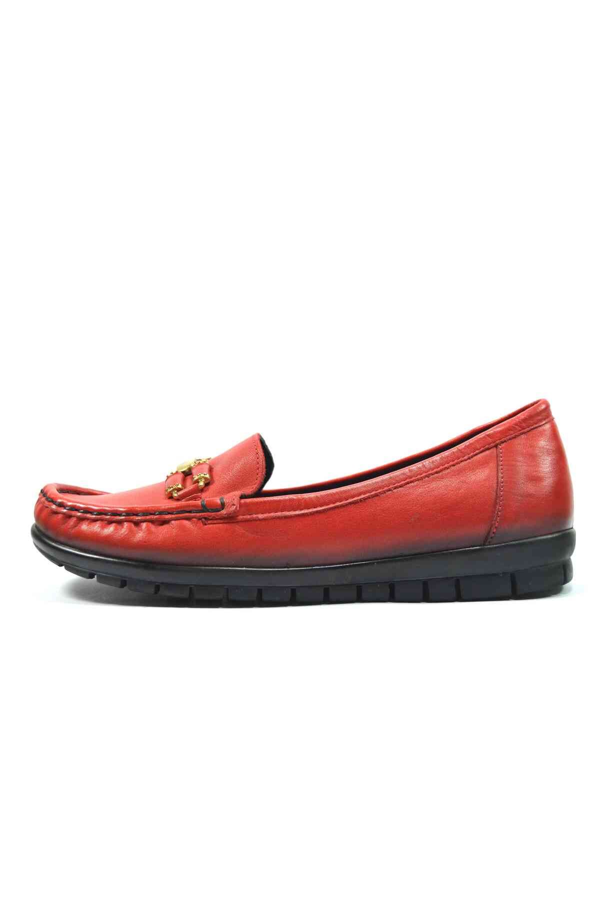 Onlo Ayakkabı-Onlo Shoes 203 حذاء نسائي كاجوال من الجلد الطبيعي باللون العنابي والأحمر 1