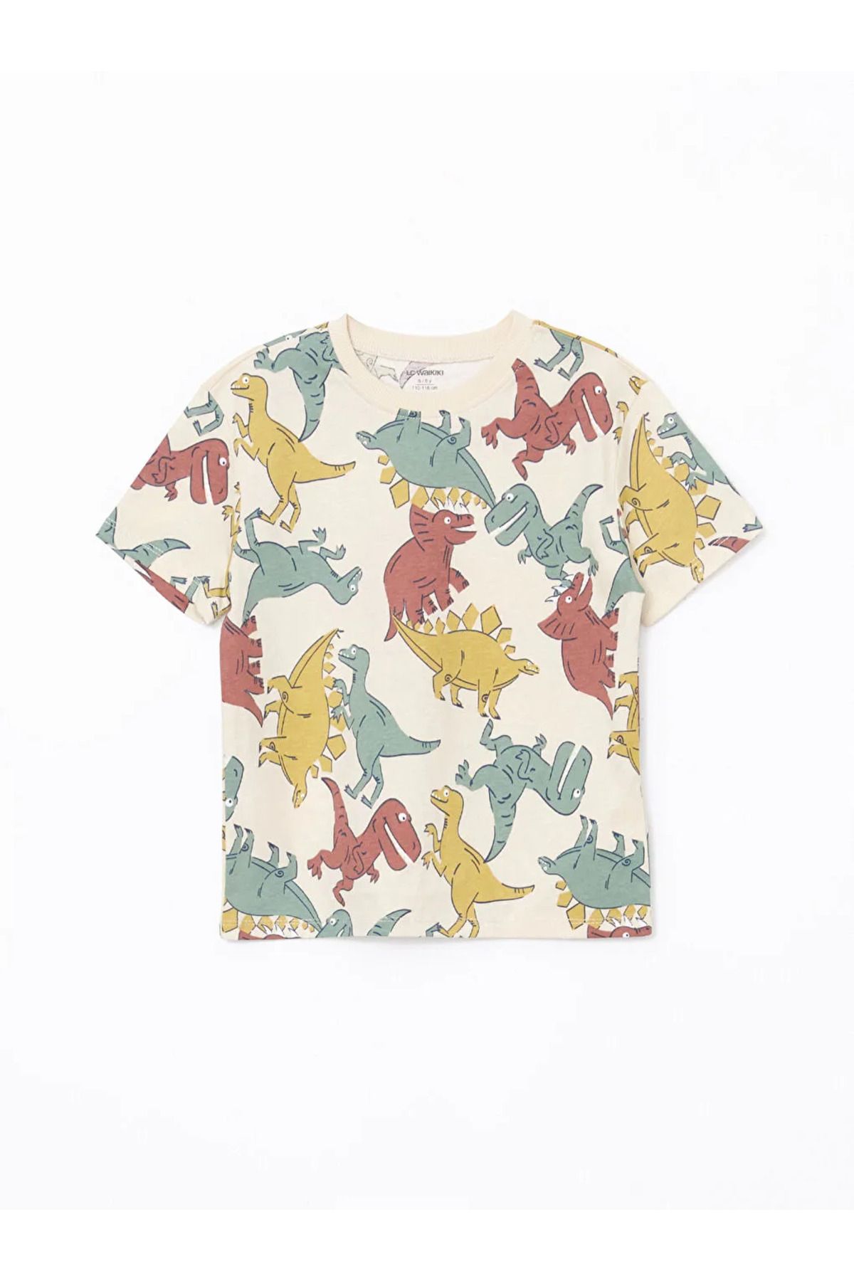 LC Waikiki-Lcw Kids Indigo Crew Neck Dinosaur Printed Boys T-Shirt 3 Pack 4