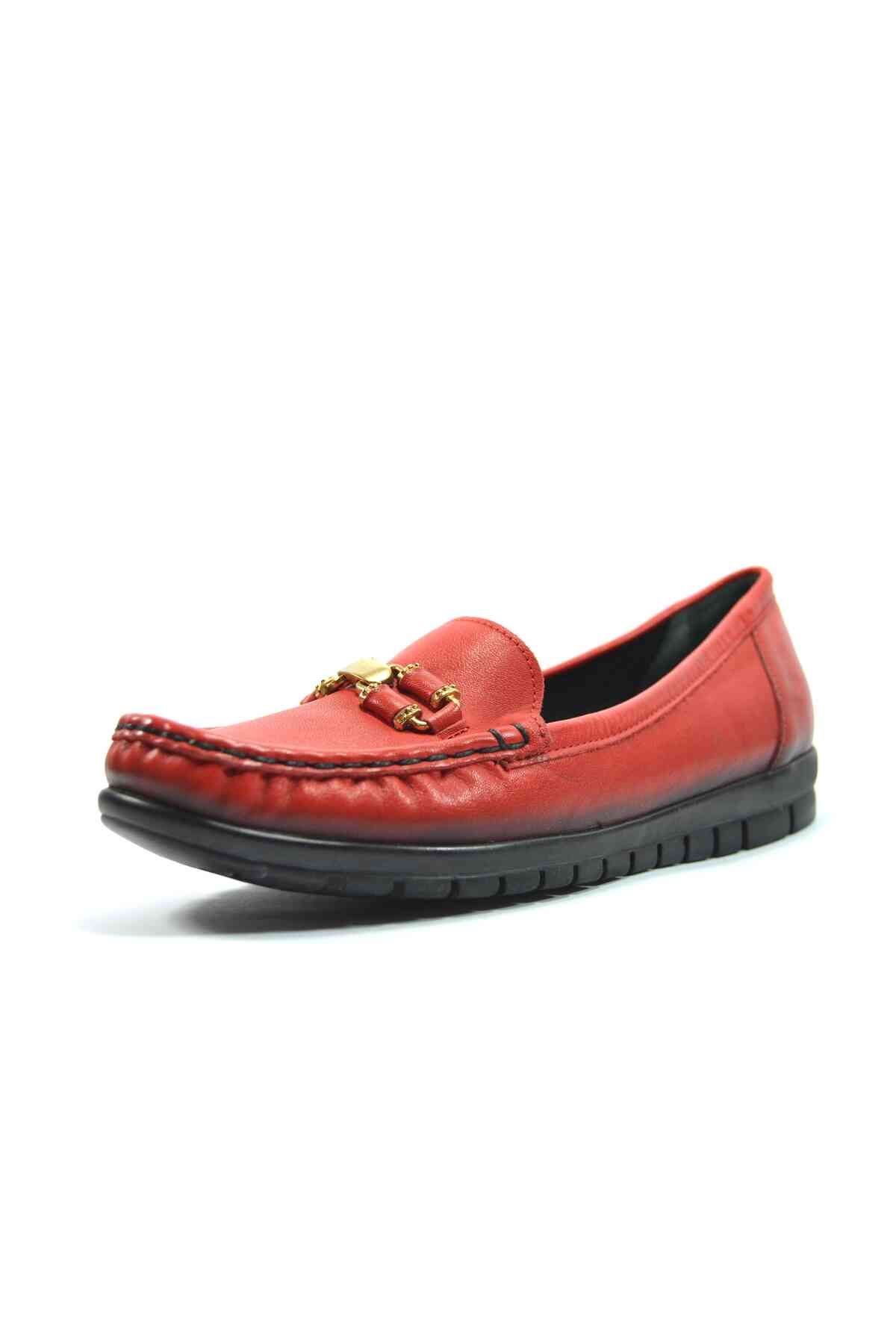 Onlo Ayakkabı-Onlo Shoes 203 حذاء نسائي كاجوال من الجلد الطبيعي باللون العنابي والأحمر 2