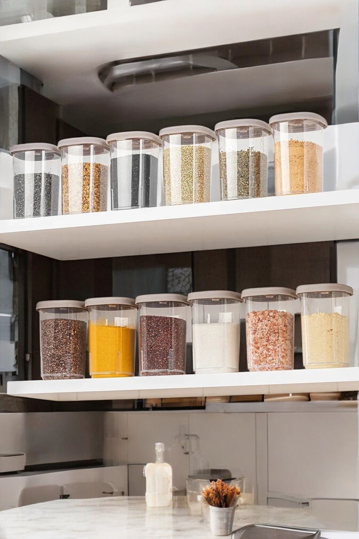 Home-Mia 6S 360 °   Fresh-Keeping Spice Rack Set with Swivel, Airtight Lid-Spice Rack Storage Container Beige 4