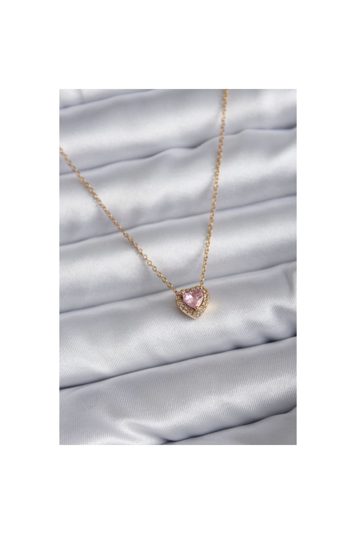 Narnuga 316L Çelik Zincir Gold Renk Pembe Zirkon Taşlı Charm Kadın Kolye - TJ-BKO7818