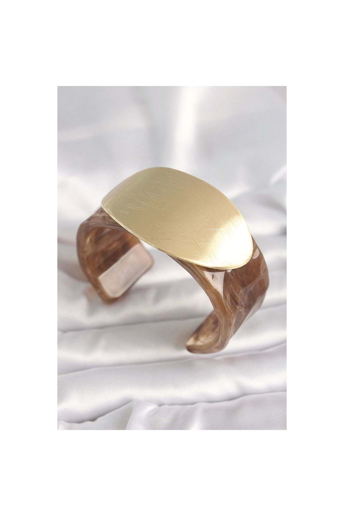 Narnuga Kahverengi Mermer Desen Akrilik Plastik Gold Oval Plaka Model Vintage Kadın Bilezik - TJ-BB6684