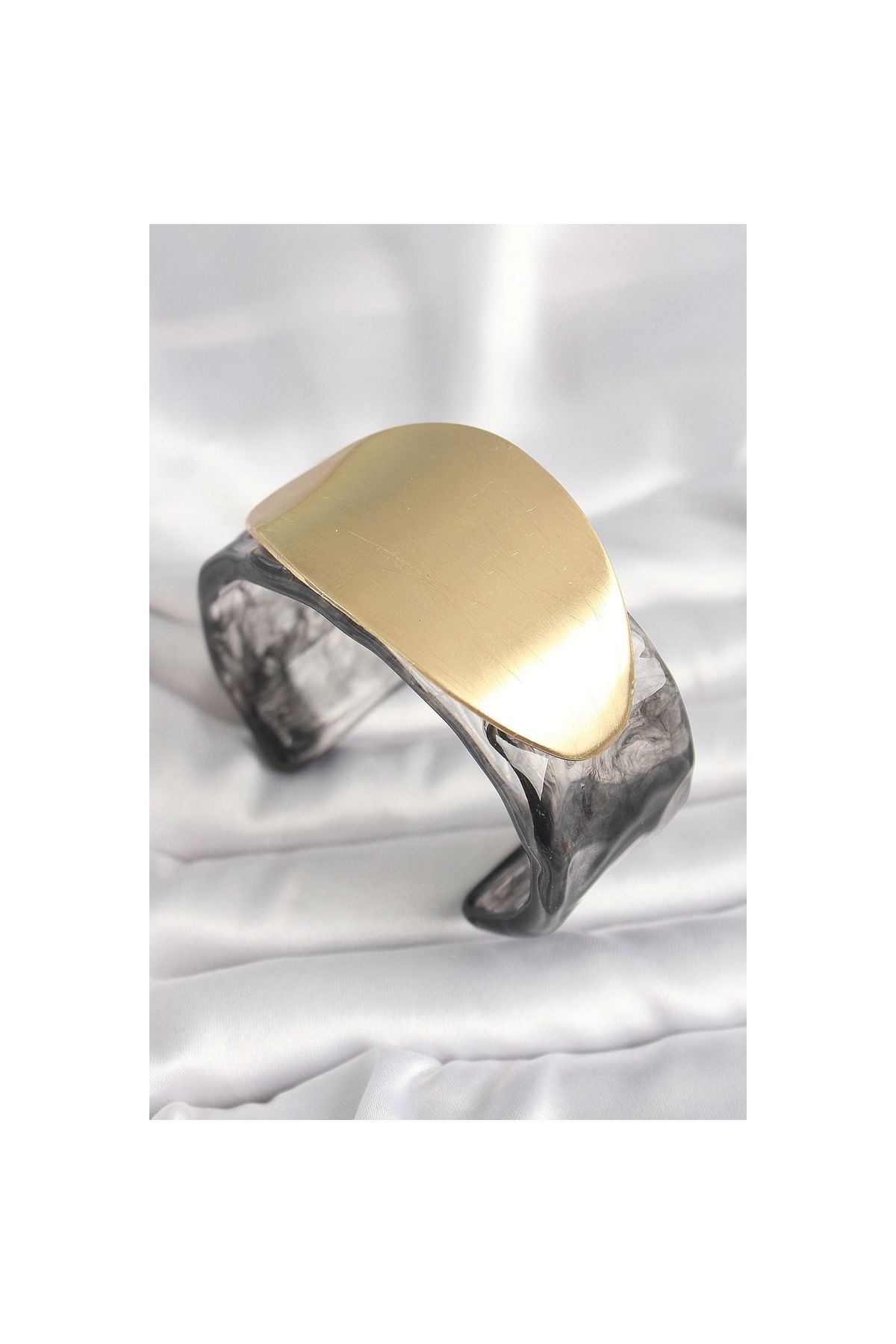 Narnuga Siyah Mermer Desen Akrilik Plastik Gold Oval Plaka Model Vintage Kadın Bilezik - TJ-BB6683