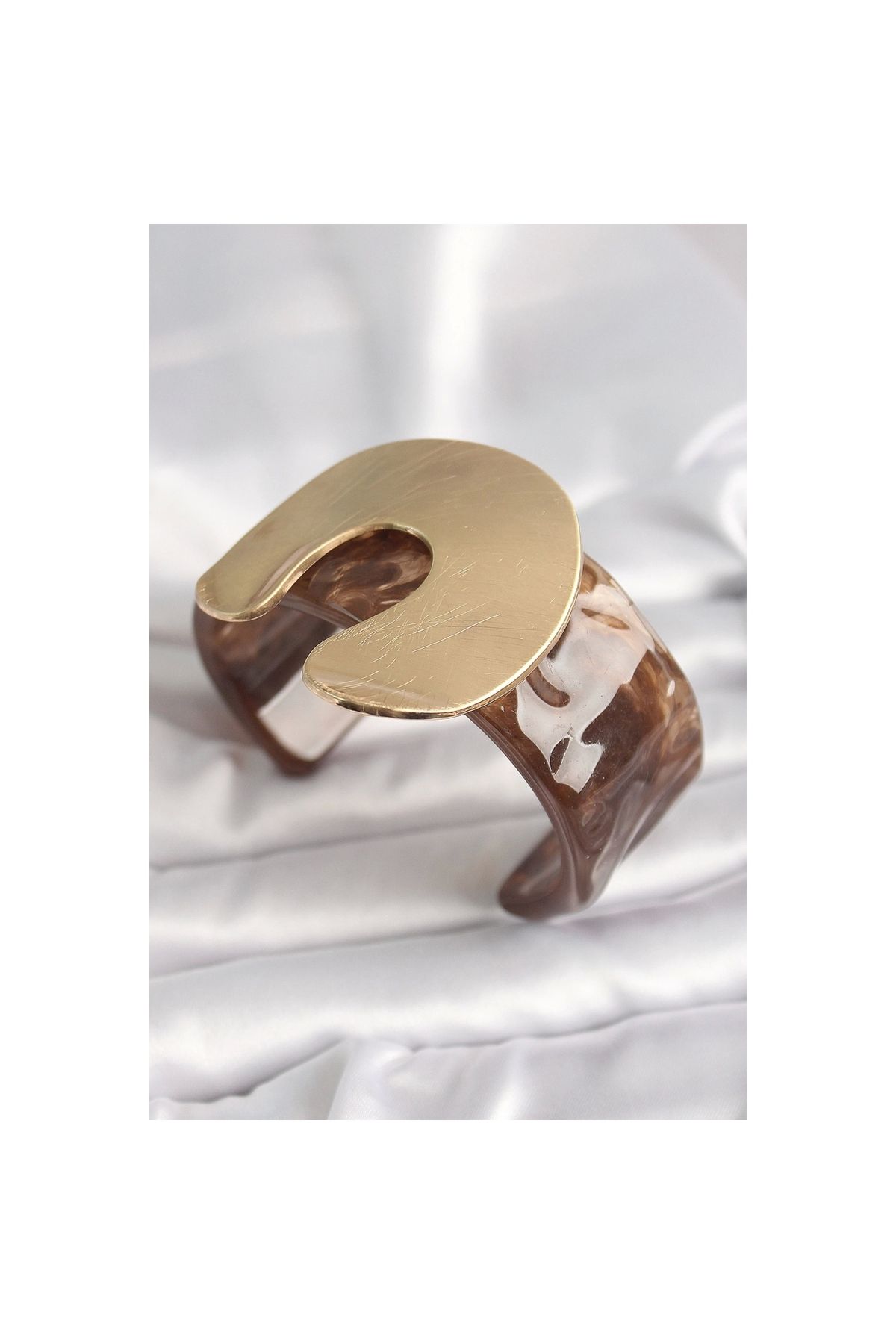 Narnuga Kahverengi Mermer Desen Akrilik Plastik Gold Nal Model Plaka Vintage Kadın Bilezik - TJ-BB6678
