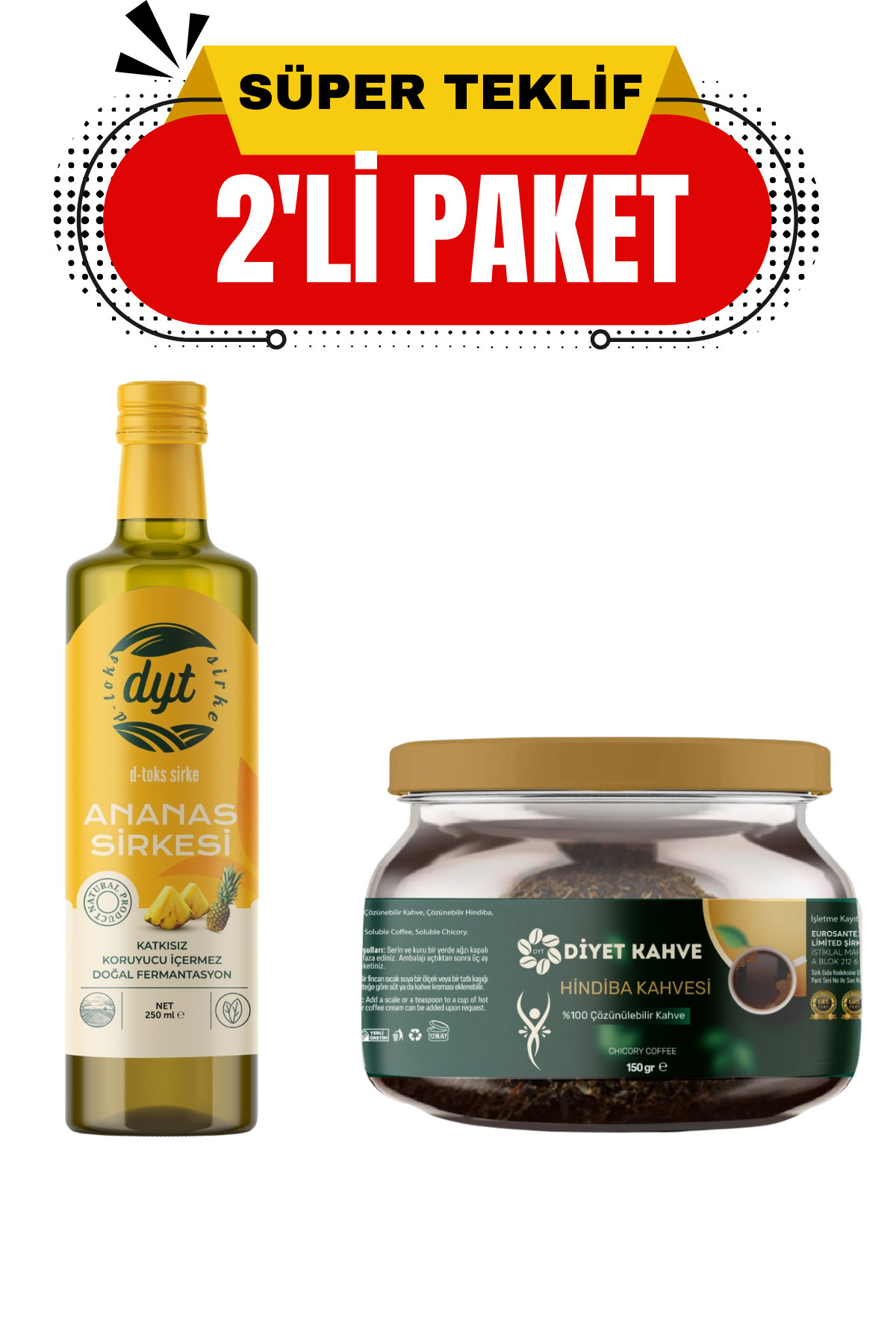 dyt diyet kahve Hindiba Kahve Ve Dyt Detoks Ananas Sirkesi (İKİLİ PAKET)