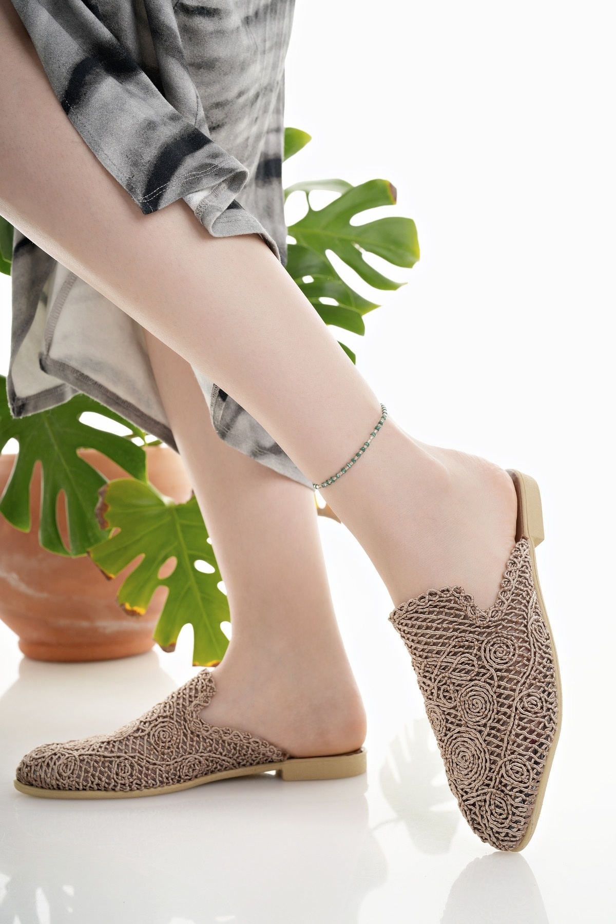 Modafırsat-Women's Slippers Tan Closed Front Knitted Lace Knitwear Embroidery Stylish Straw Summer Home Beach Vacation Slippers 2