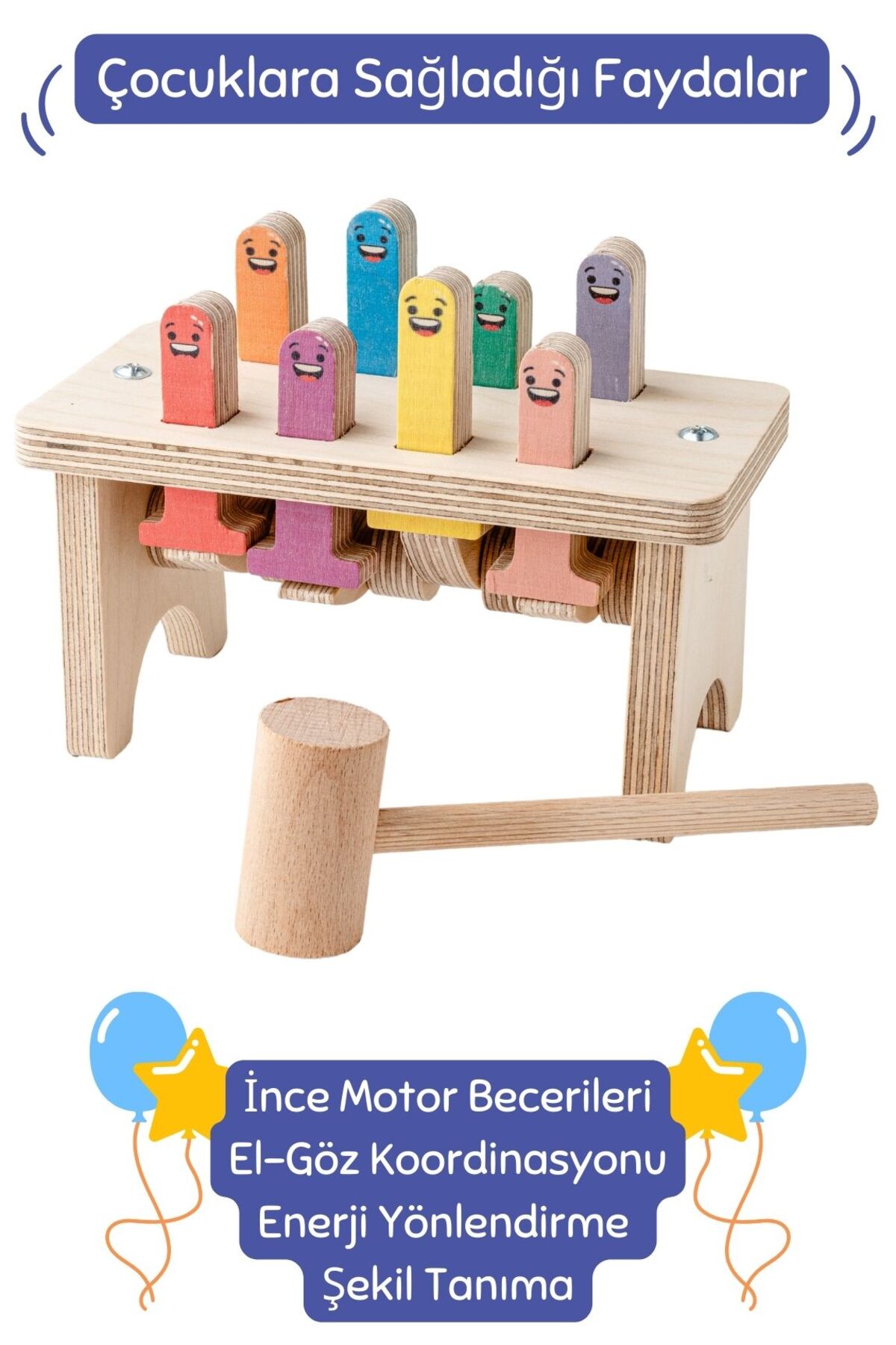 Hopiers Hareketli Ahşap Çak-Çak Oyunu/1+ Yaş/Montessori Eğitici ve Öğretici Çocuk Oyuncağı/Güvenli,Eğlenceli fotoğrafı 3 (önizleme)