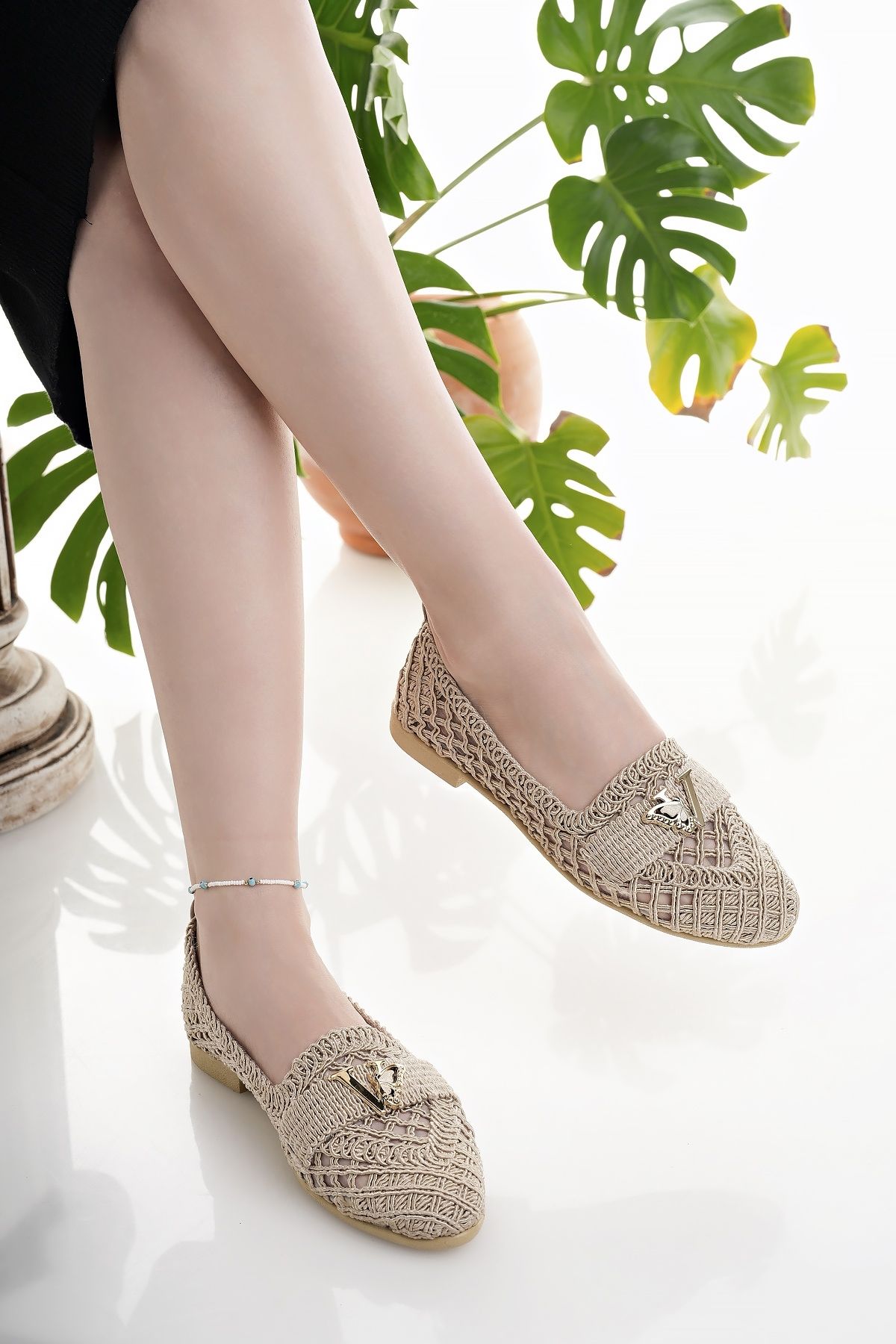 Modafırsat-Women's Ballerina Beige Straw Knitted Lace Knitwear Stylish Home Business Office Daily Shoes 1