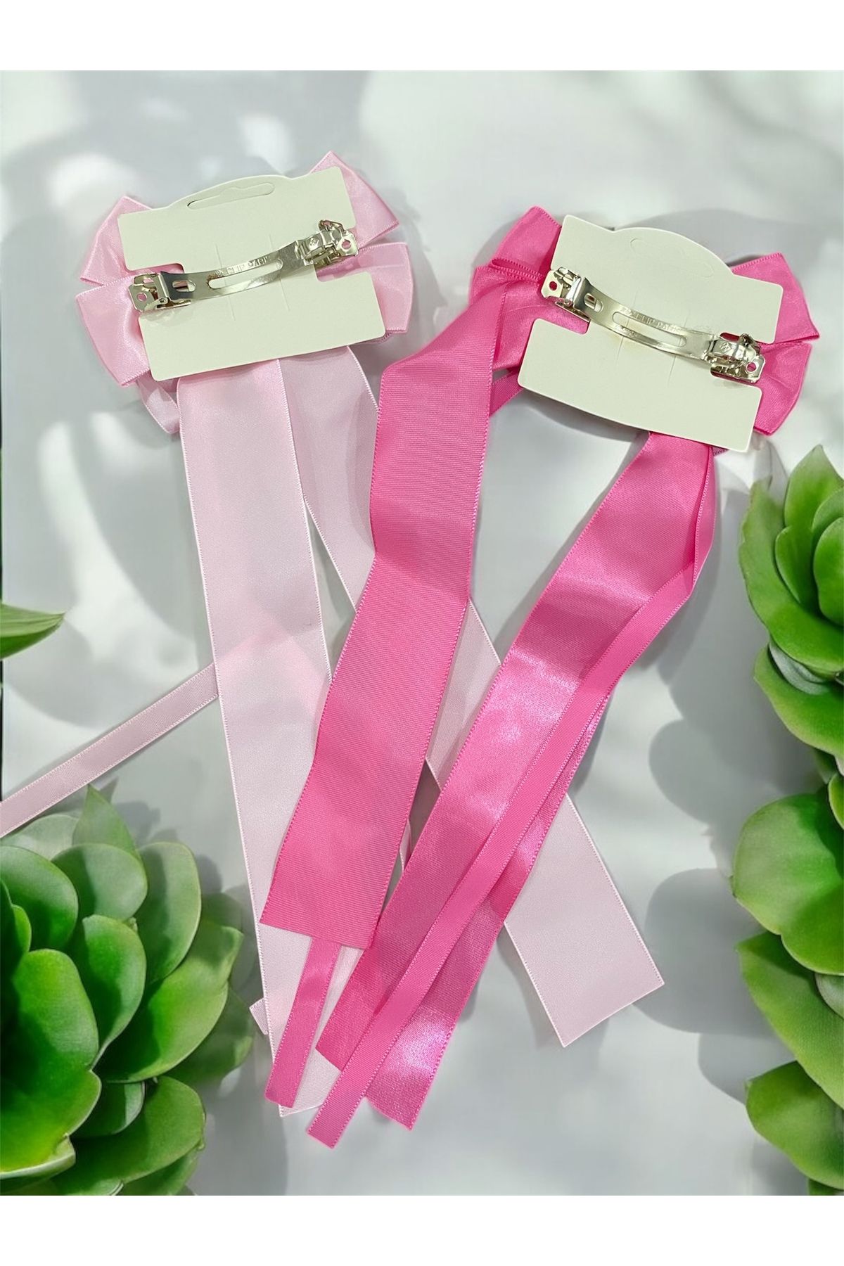 Baalaa-Double Bow Satin 2Pcs Ribbon Buckle- Long-Tailed Automatic Buckle 3