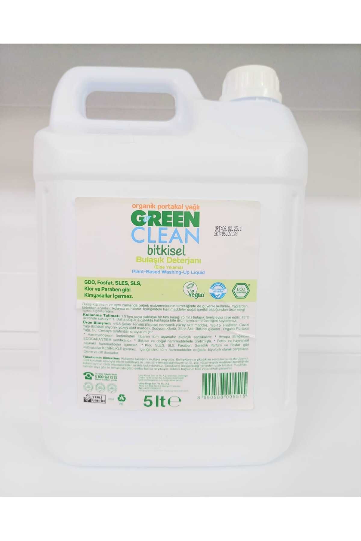 Green Clean Bitkisel Portakal Yağlı Bulaşık Deterjanı (Elde Yıkama) 5000 ml