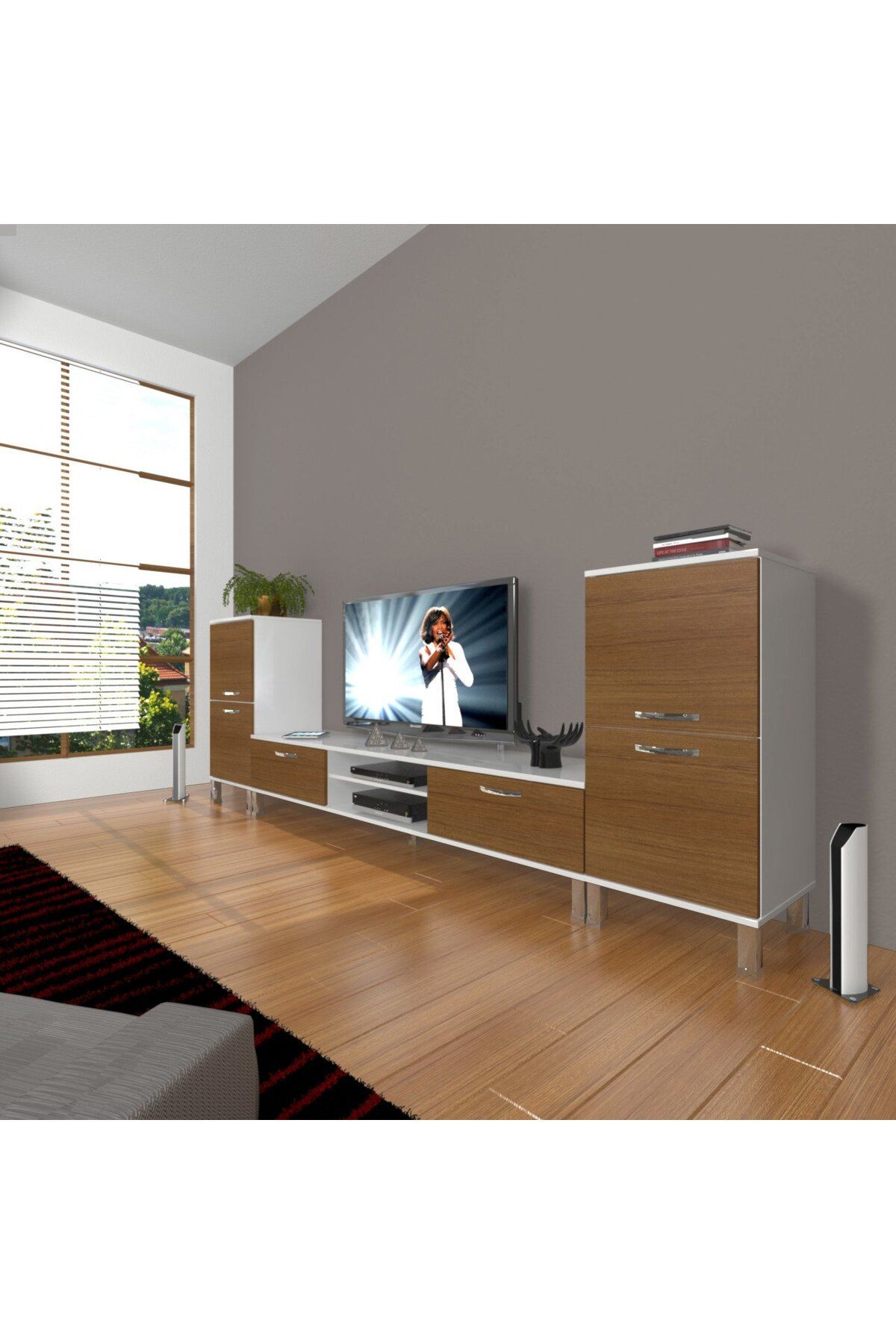 Decoraktiv Eko On2 Mdf Dvd Krom Ayaklı Tv Ünitesi Tv Sehpası - Beyaz - Ceviz