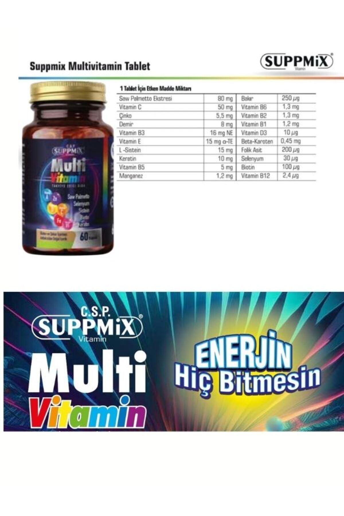 suppmix-Saw Palmetto Zinc Selenium Multivitamin 60 Tablets 3