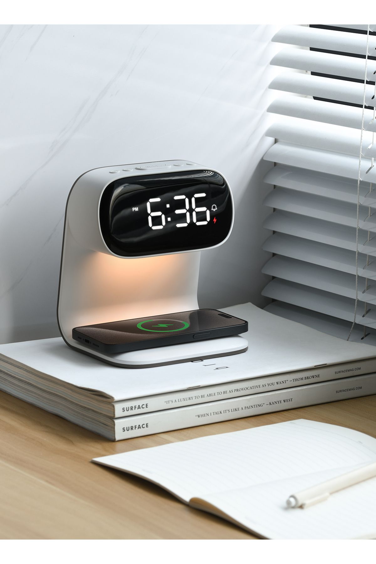sharpdo-LED Multi-Function 3-In-2 Night Light Alarm Clock with Wireless Charging 4