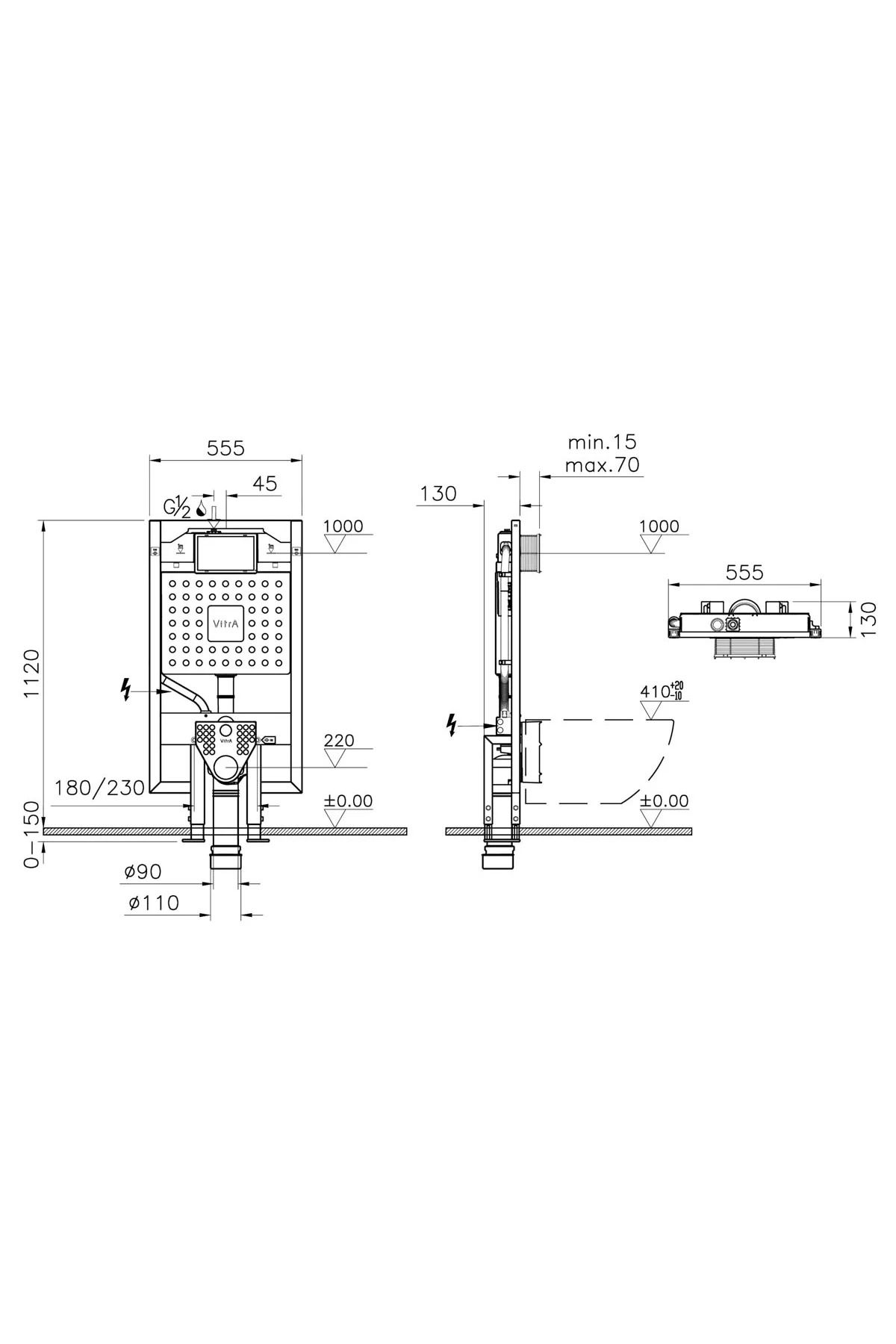 VitrA-Quick-installation concealed WC cistern 3/6 lt for lightweight plasterboard walls 8cm 2