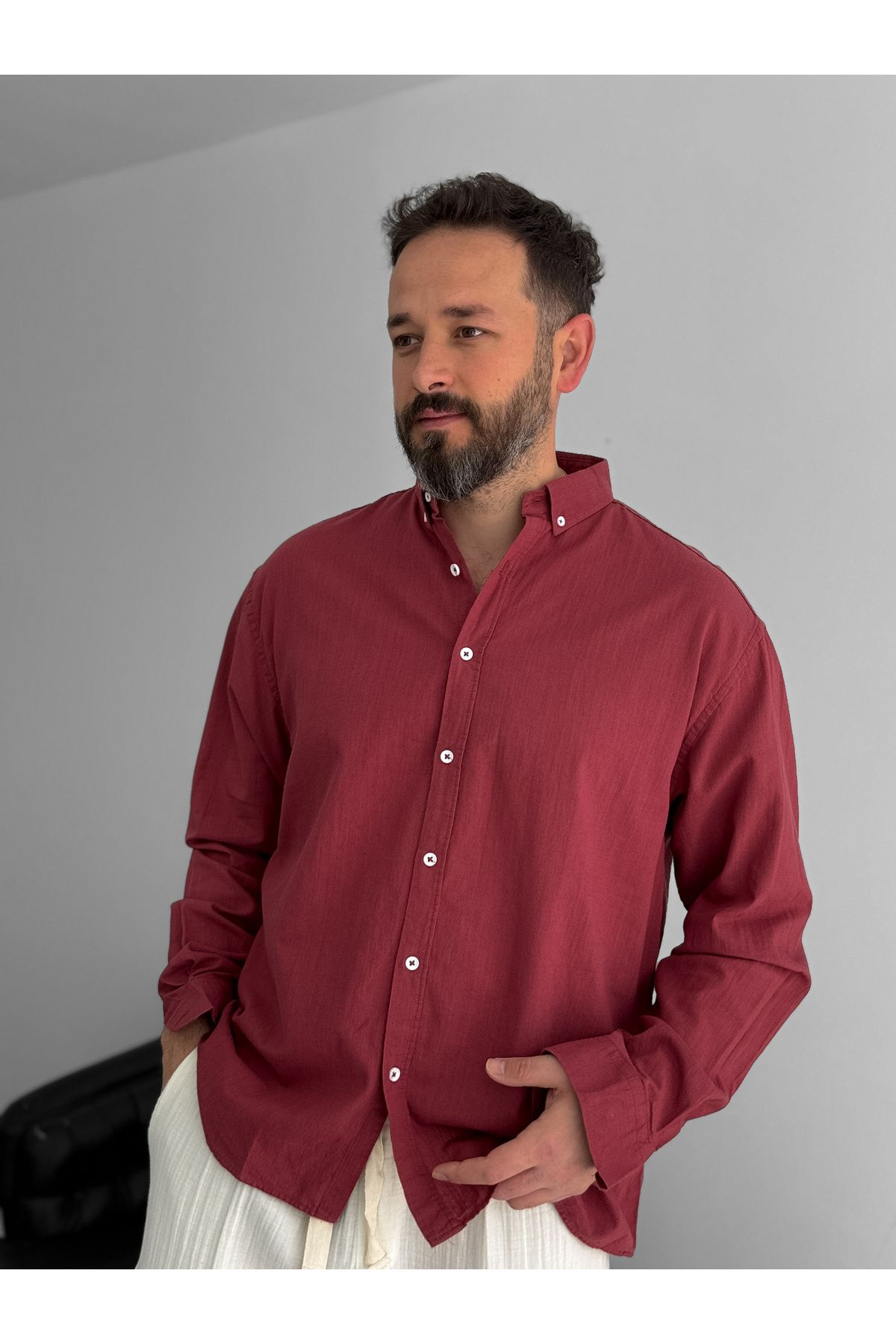 BYBASICMAN-Claret Red Fresh Fabric Basic Shirt G-5138/12 2