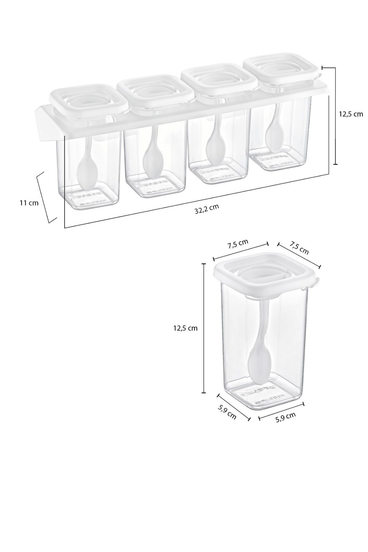 GRİMOR Life-400 ml White Square Set - 8 Pieces with Labels, Stand, Lock and Adhesive 4