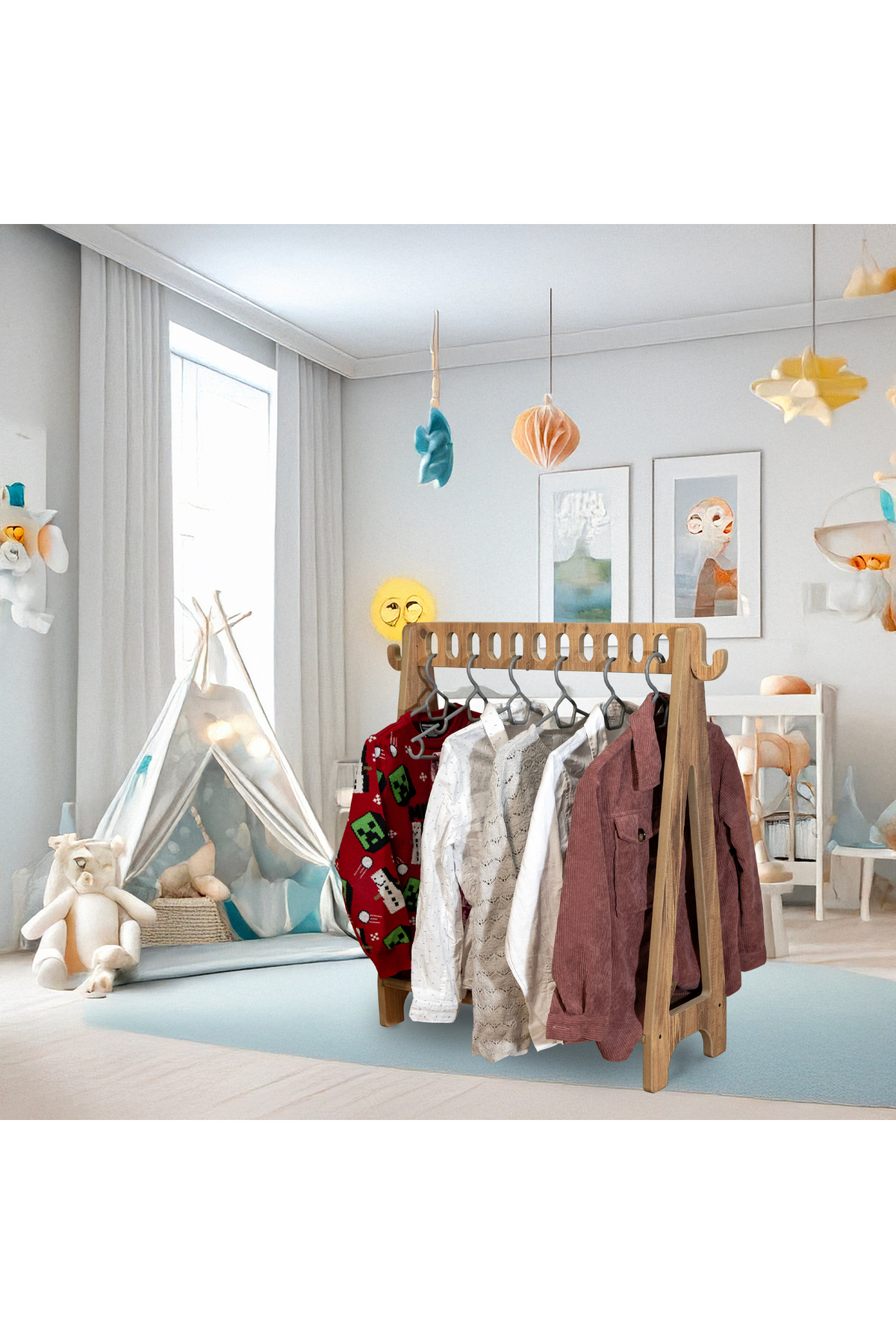 LİVİNGSTORE Industrial Living Çocuk dolabı - Elbise askılığı - Bebek odası - 11 askılık - MDF - Ceviz fotoğrafı 3 (önizleme)