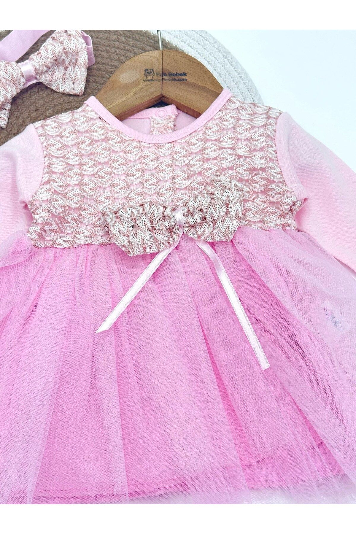 Ege Bebek-Baby Girl Tulle Bandana Dress - 3-6-9-12 Months Dress for Newborns 3