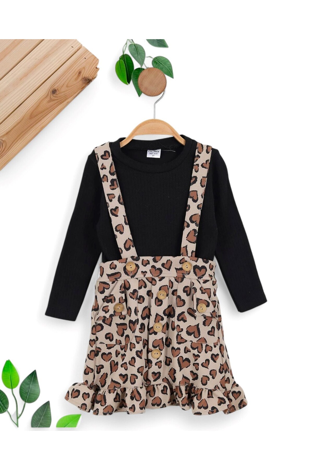 Ege Bebek Kız Çocuk Fitilli Siyah Badili, Leopar Desenli Jile Elbise, 2-3-4-5 Yaş Kız Çocuk Elbisesi fotoğrafı 2 (önizleme)