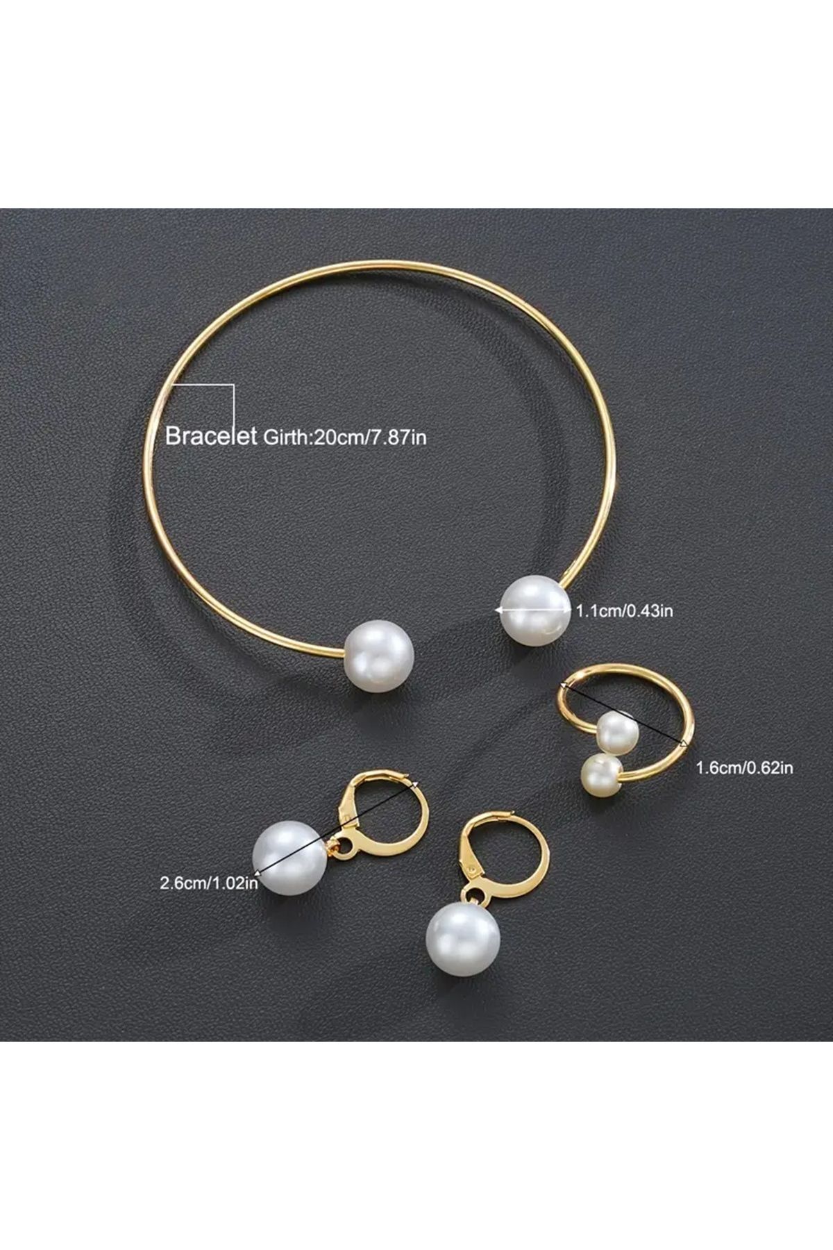 Ayzen-4Pcs Pearl Set Earring Ring Bangle 3