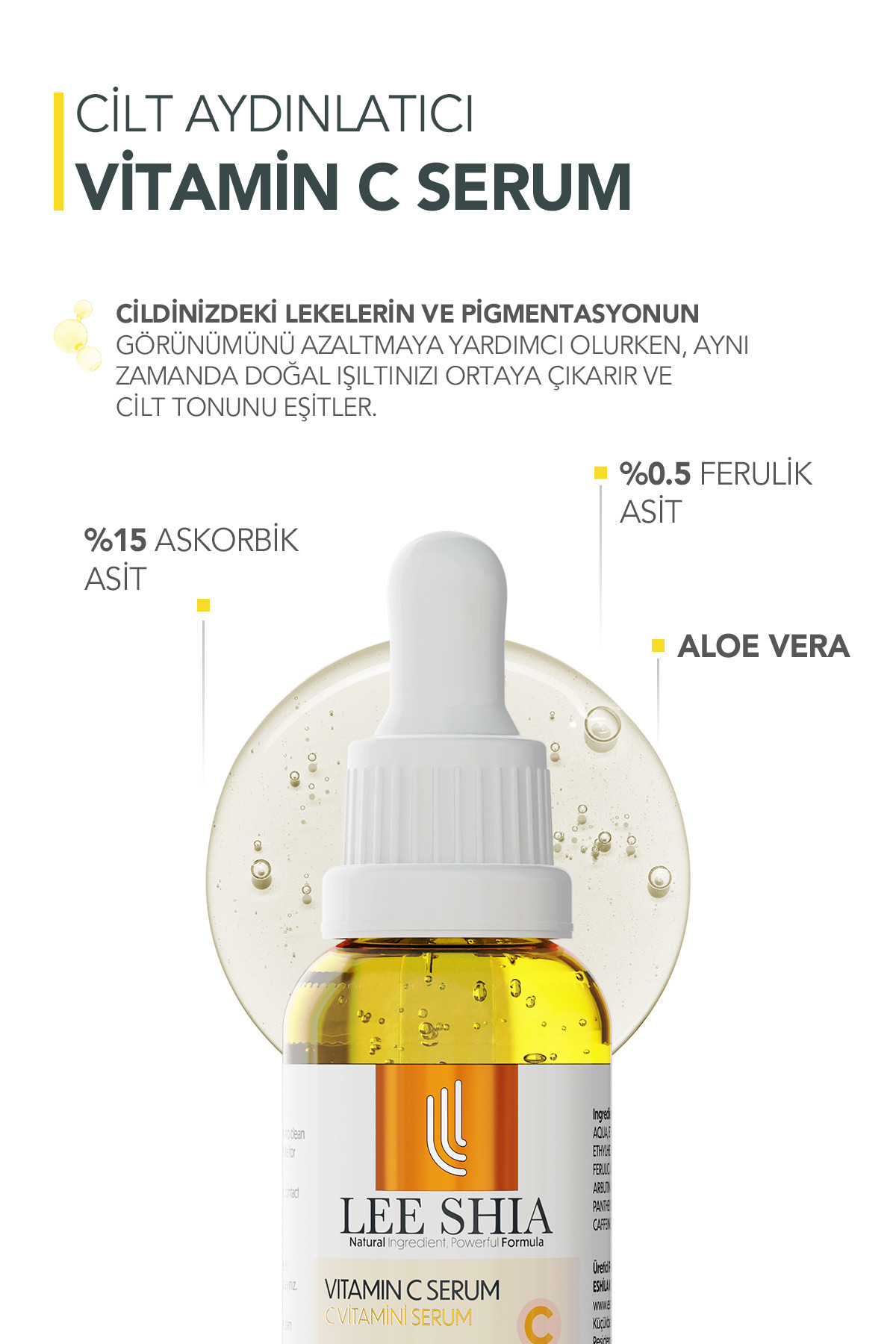 Aydınlatıcı Vitamin C Serum 30 ml (ASCORBIC ACID %15 FERULIC ACID %0.5 ALOE VERA) — 0101 — تصویر 3 از 6