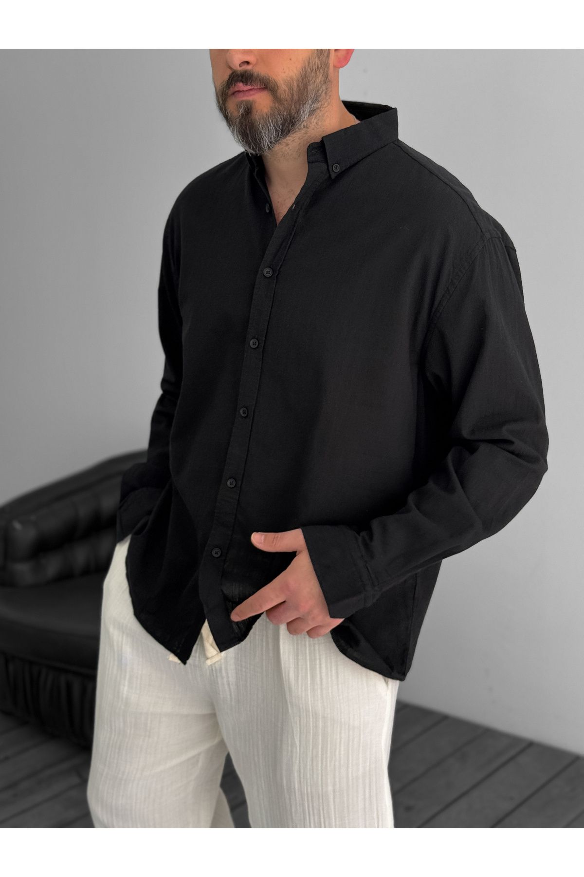 BYBASICMAN-Black Fresh Fabric Basic Shirt G-5138/12 4