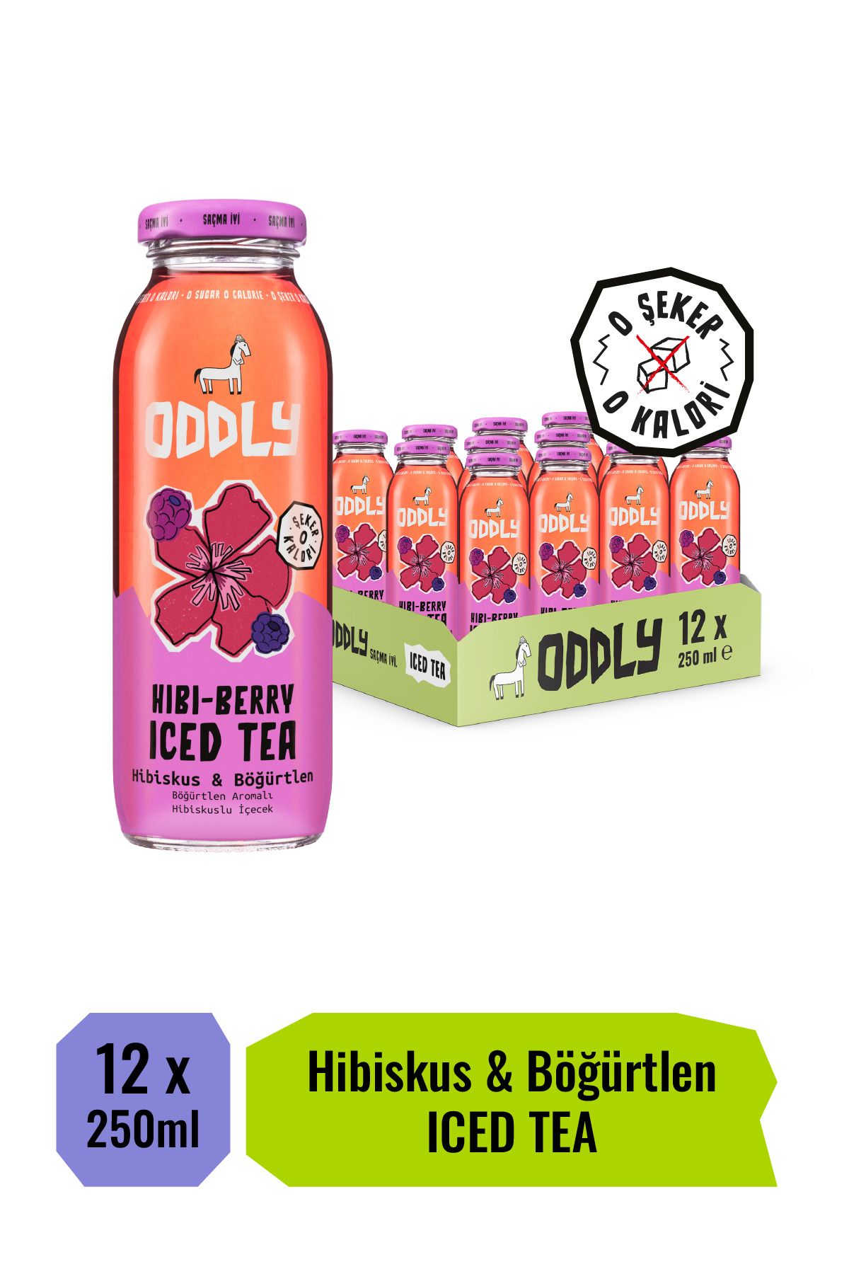 ODDLY HIBIBERRY SOĞUK ÇAY CAM HİBİSCUS BÖĞÜRTLEN - 0 ŞEKER & 0 KALORİ 250 ML X 12 ADET