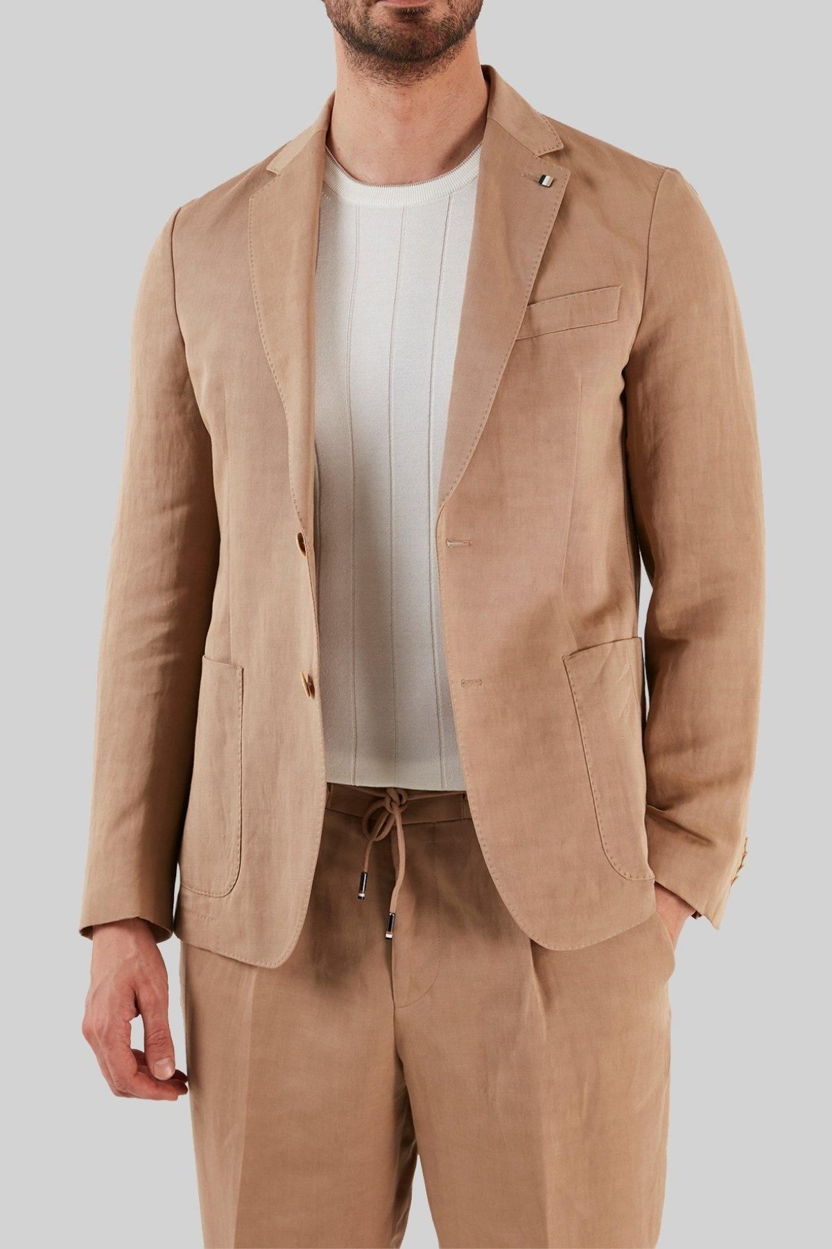 کاپشن کتانی ترکیبی اسلیم فیت کت دو چاک کت مردانه 50491887 260 BOSS