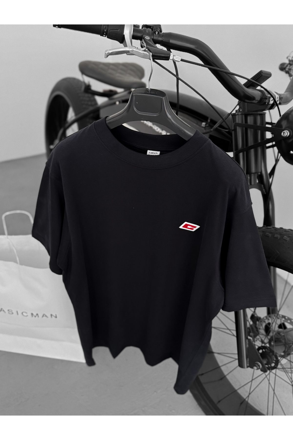 BYBASICMAN-Black C Embroidered Oversize T-Shirt C-062 7