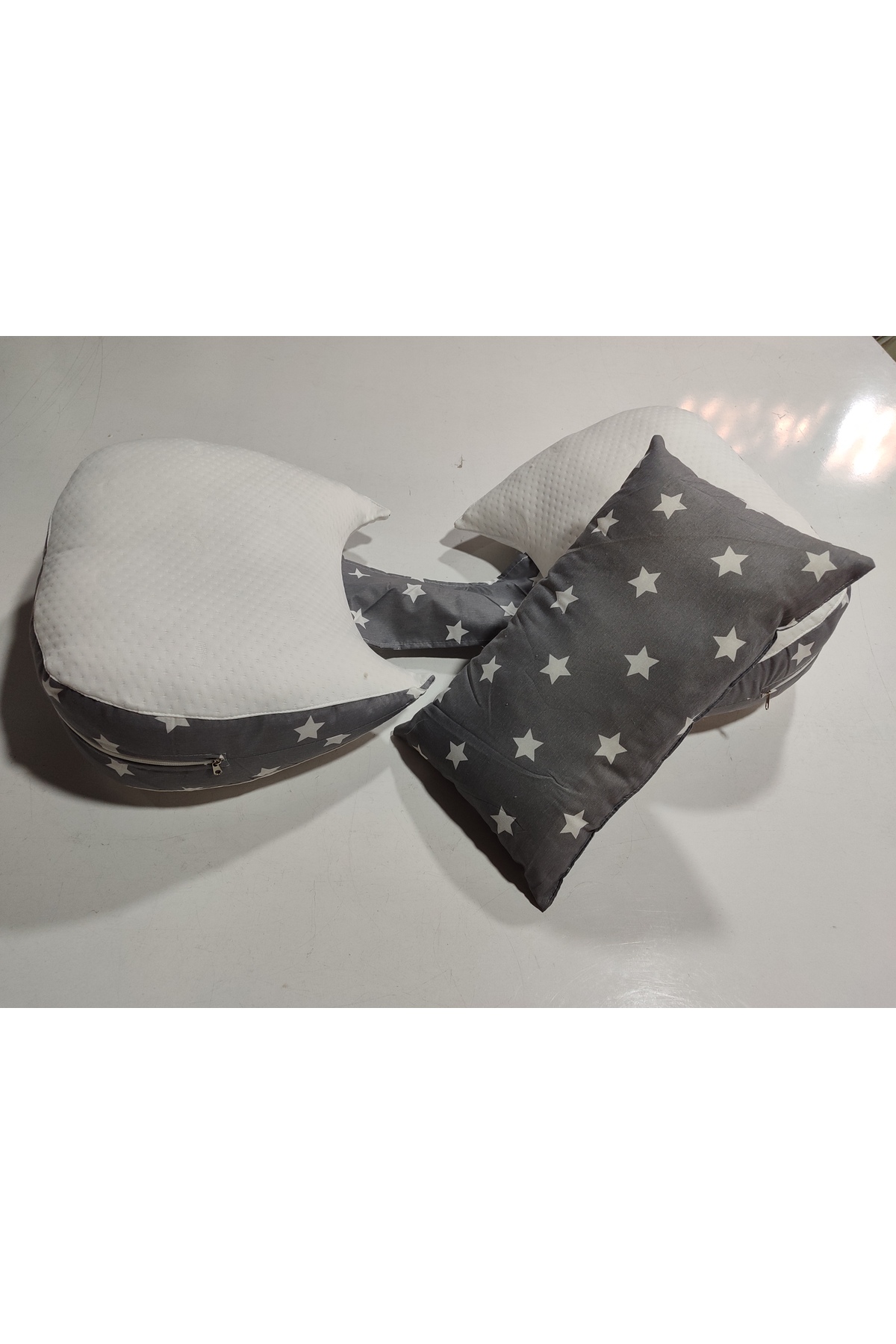 nisa baby tasarım gri yıldızlı beyaz hamile yastı enzirme enzirm bebek gaz çıkartma minderi fotoğrafı 2 (önizleme)