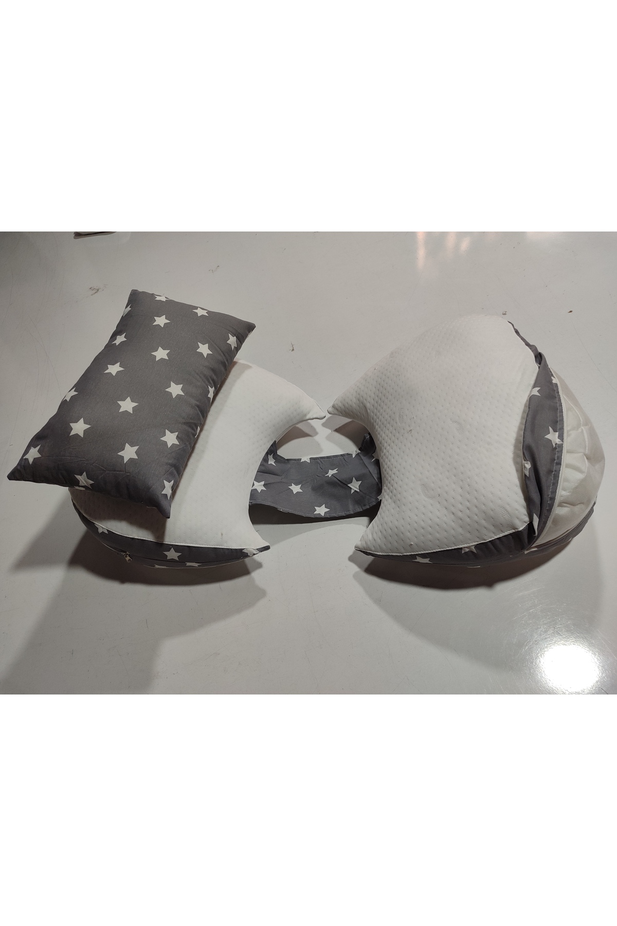 nisa baby tasarım gri yıldızlı beyaz hamile yastı enzirme enzirm bebek gaz çıkartma minderi fotoğrafı 3 (önizleme)