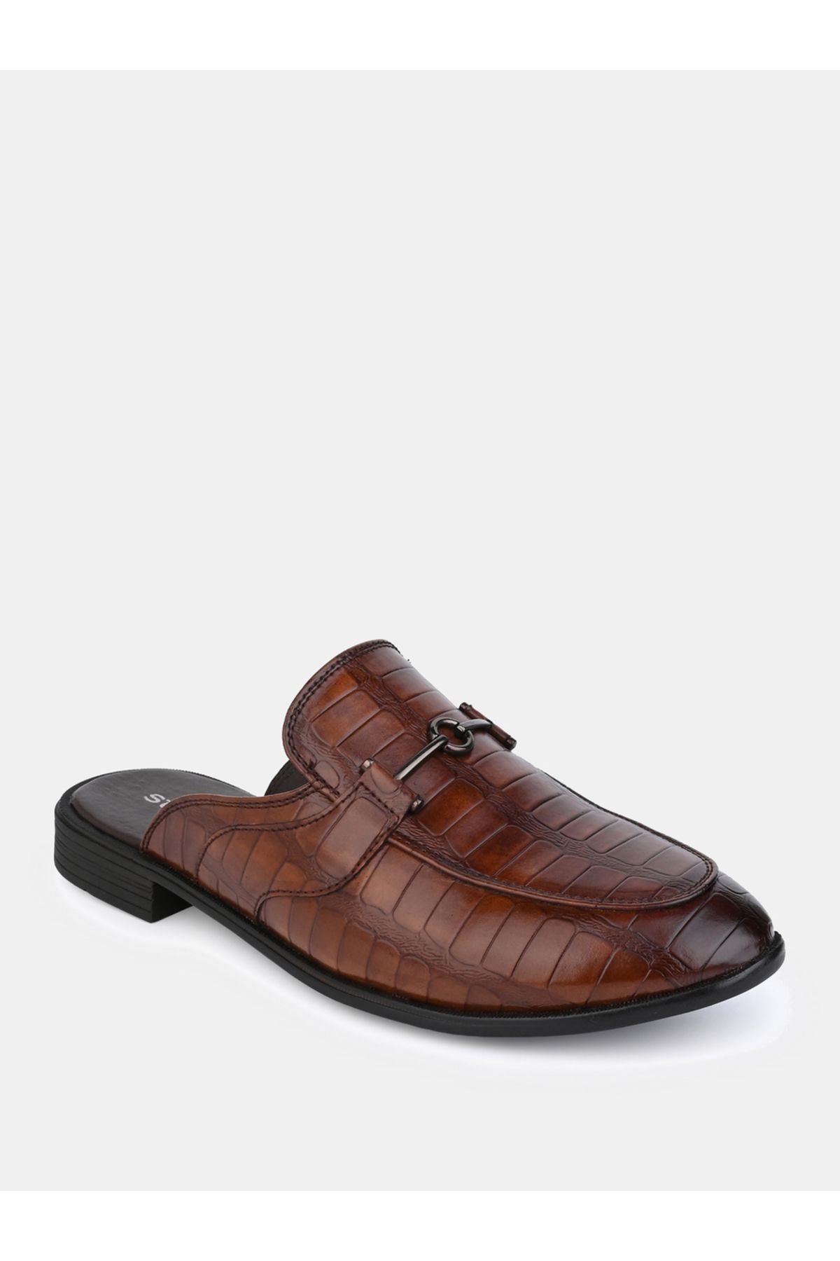 Styli-Croc Texture Faux Leather Metal Accent Mules 2