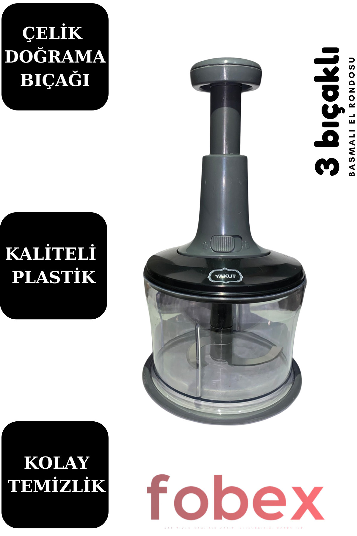 FOBHOME YAKUT 3 BIÇAKLI YAKUT MANUEL DOĞRAYICI, BASMALI EL RONDOSU, BASMALI EL BLENDERİ  -PEMBE-