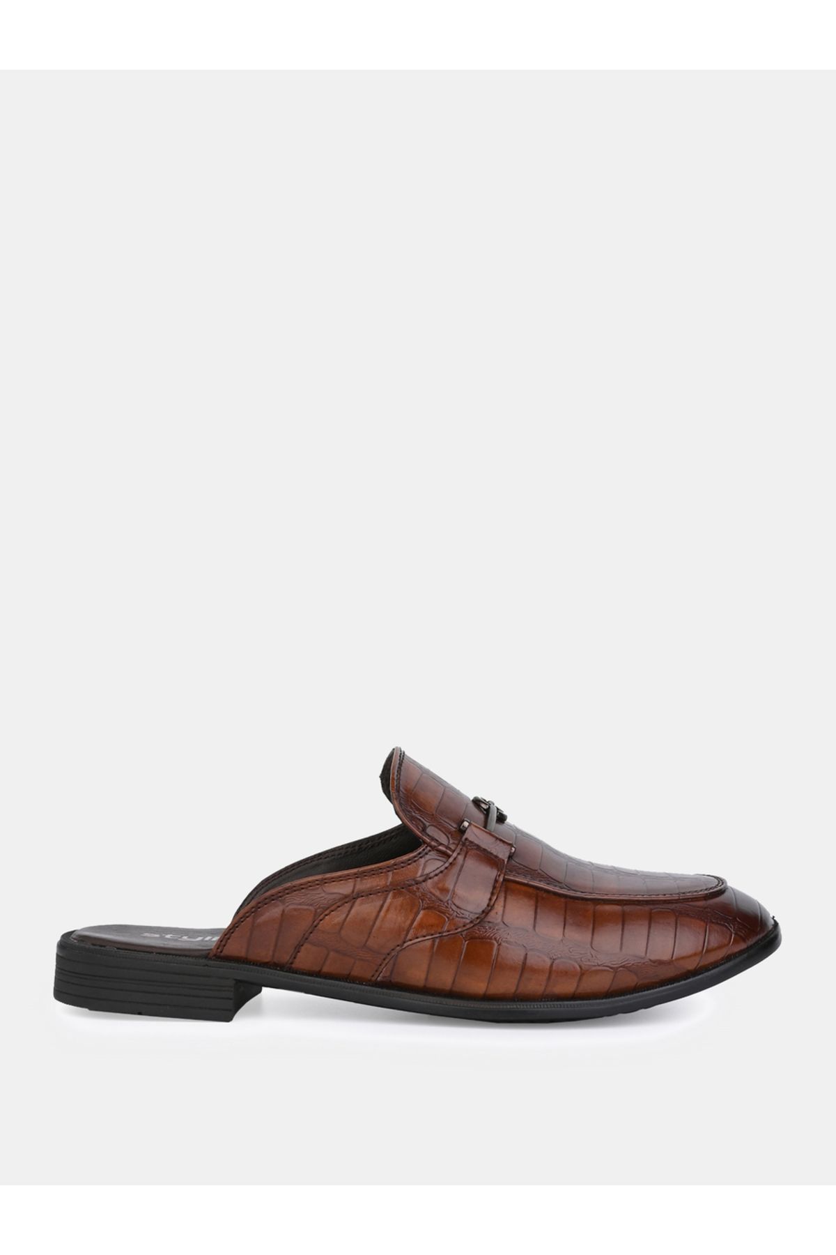 Styli-Croc Texture Faux Leather Metal Accent Mules 5