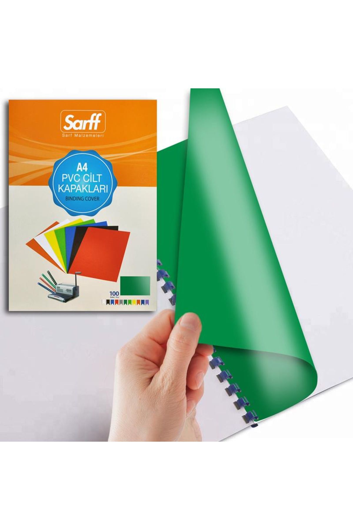 SARFF-غطاء غلاف PVC أخضر غير شفاف مقاس A4، عبوة من 100 قطعة 3