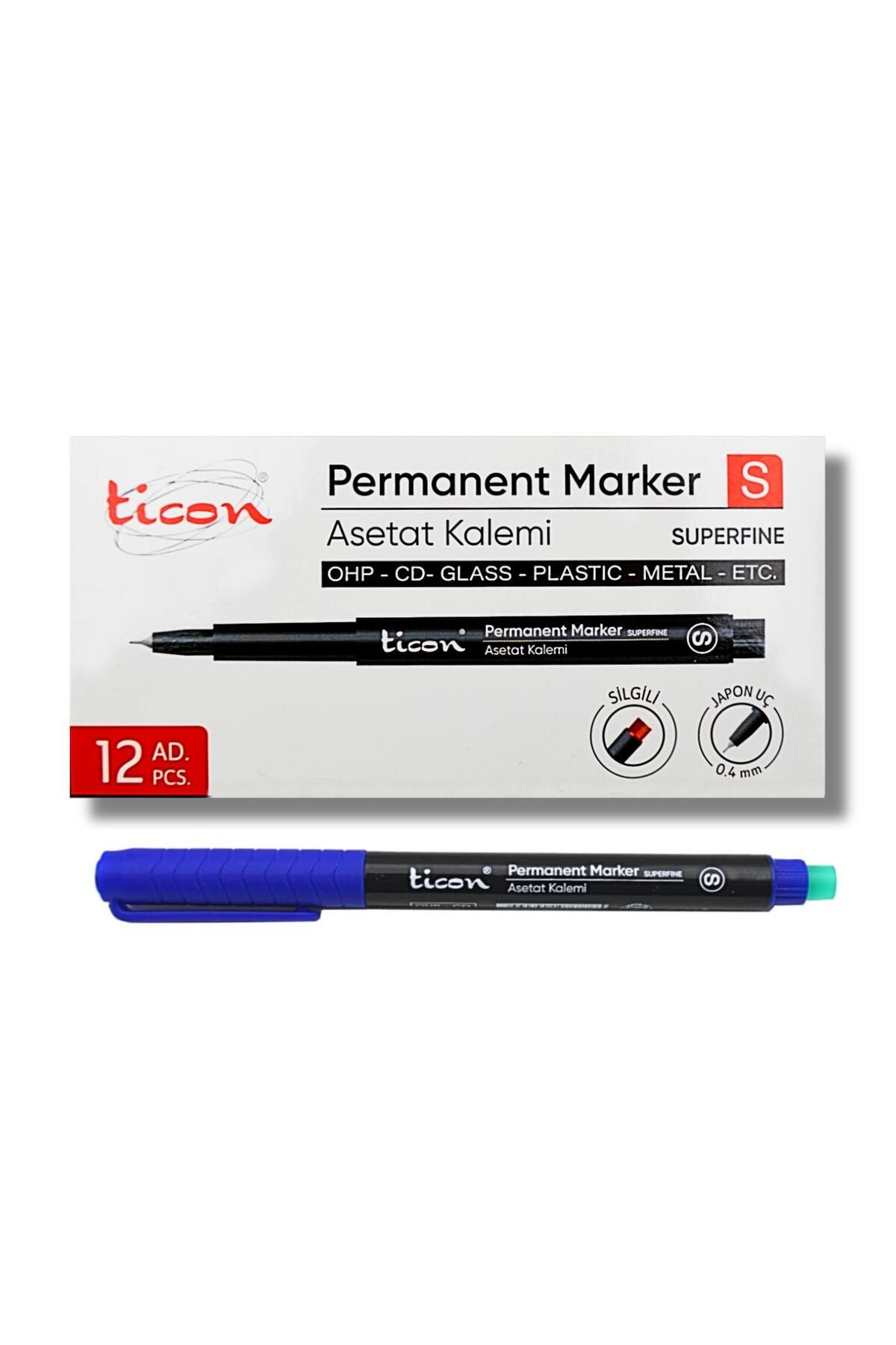 Ticon Permanent Asetat Kalemi S Silgili MAVİ 12 Adet