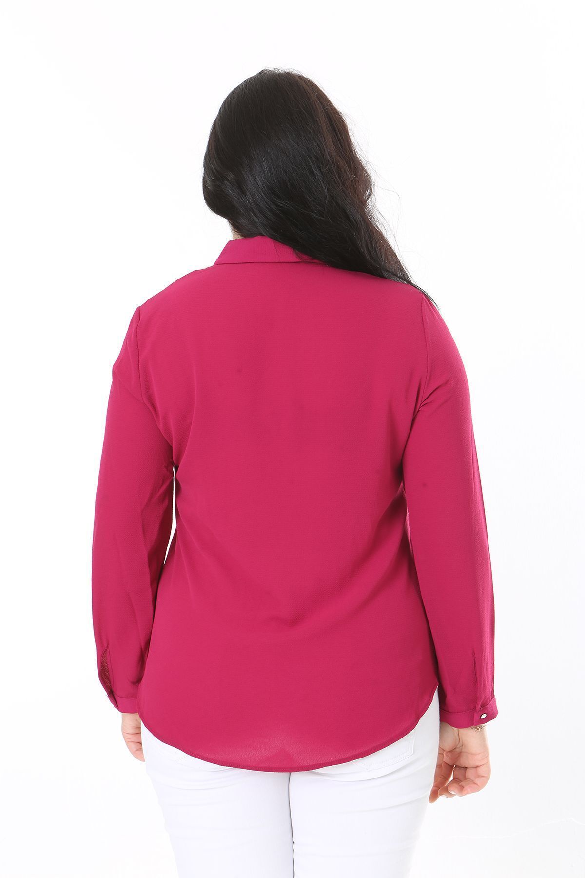 Şans-Plus Size Fujya Blouse - Hidden Placket and Front Button Detail 65N38019 7