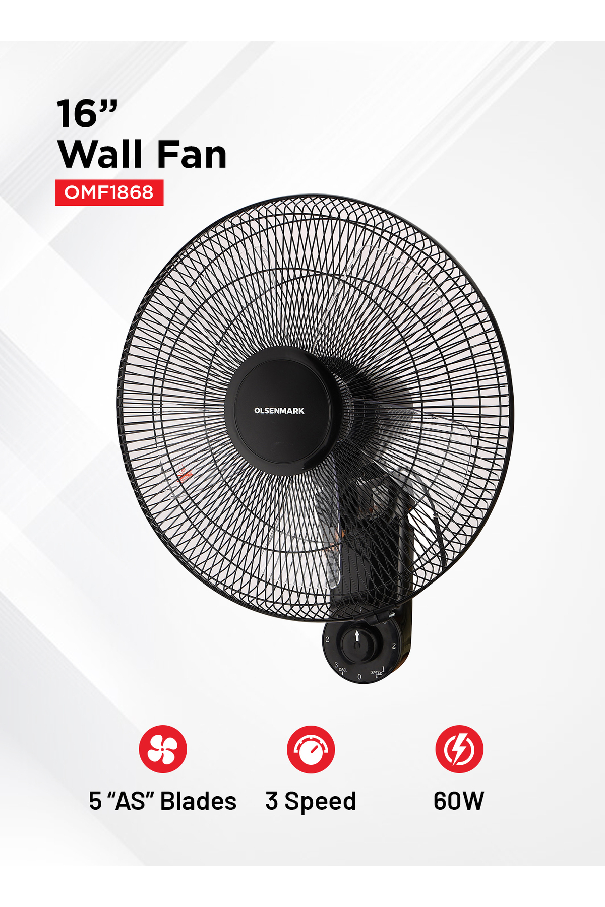 Olsenmark 16 Wall Fan OMF1868 High Performance With 3 Speed Controls olsenmark-16-wall-fan-omf1868-high-performance-with-3-speed-controls
