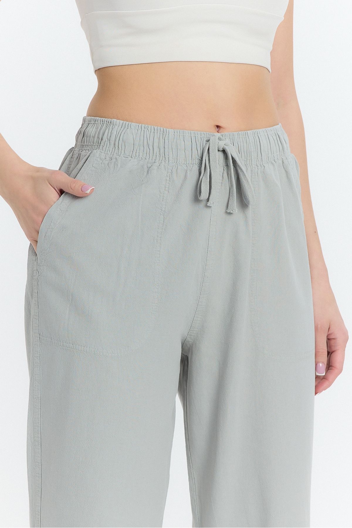 COMBİNE MİCHAİL-Linen Blended Loose Fitting Gray Trousers 2