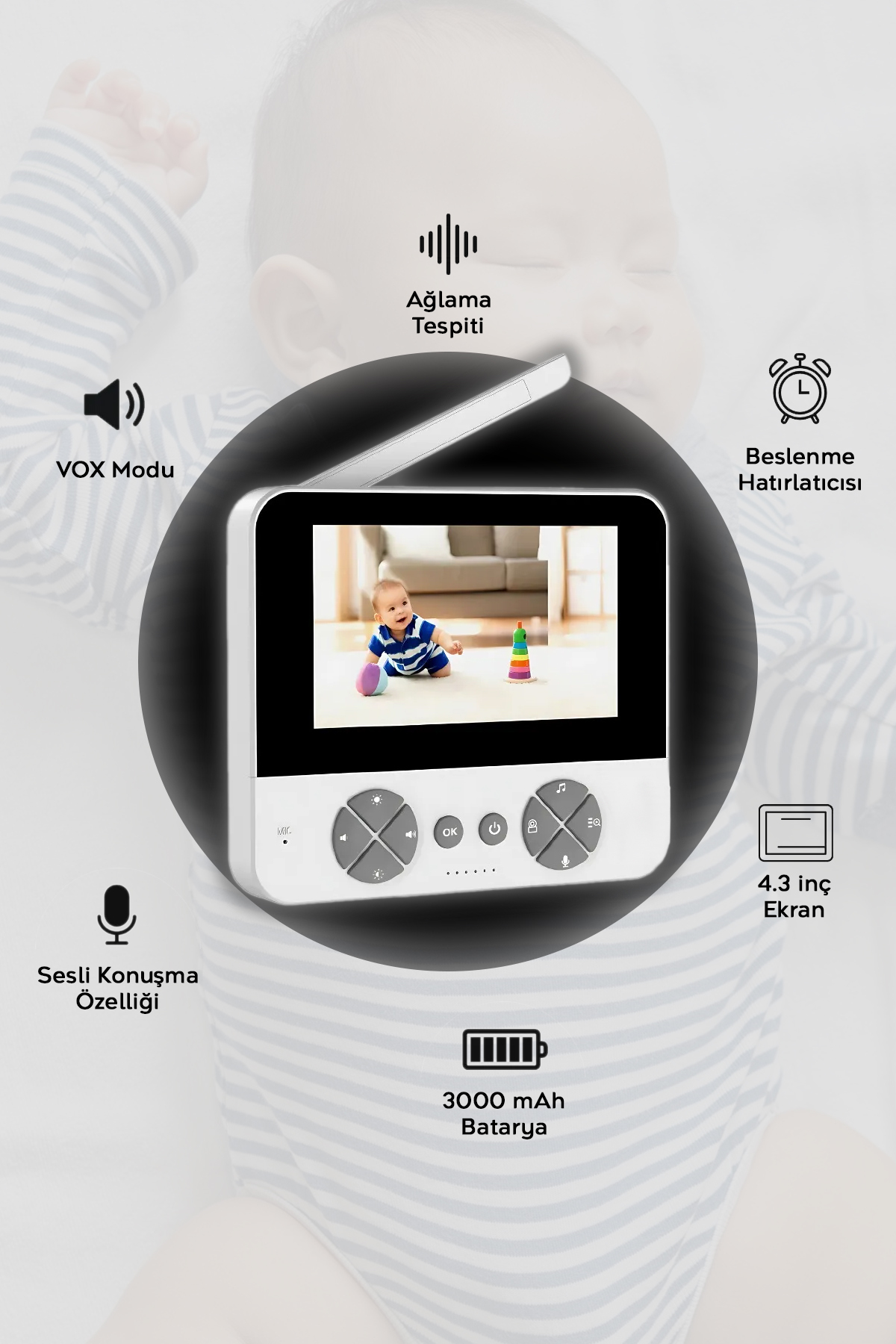 Meleni Baby Gece Görüşlü Bebek Kamerası - LCD Ekranlı Hoparlörlü Oda Sıcaklığı Takibi Bebek İzleme Monitörü fotoğrafı 3 (önizleme)