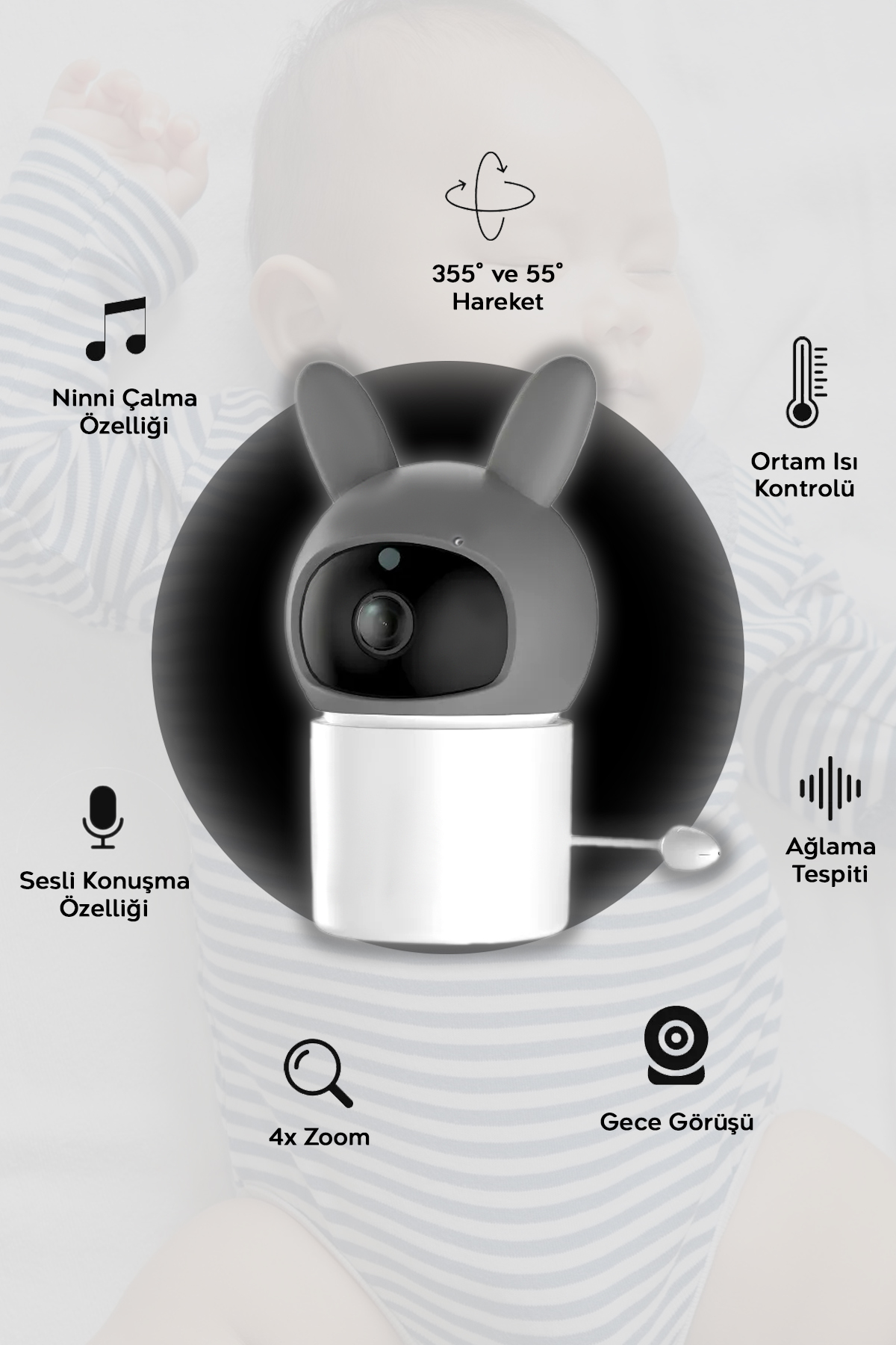 Meleni Baby Gece Görüşlü Bebek Kamerası - LCD Ekranlı Hoparlörlü Oda Sıcaklığı Takibi Bebek İzleme Monitörü fotoğrafı 4 (önizleme)