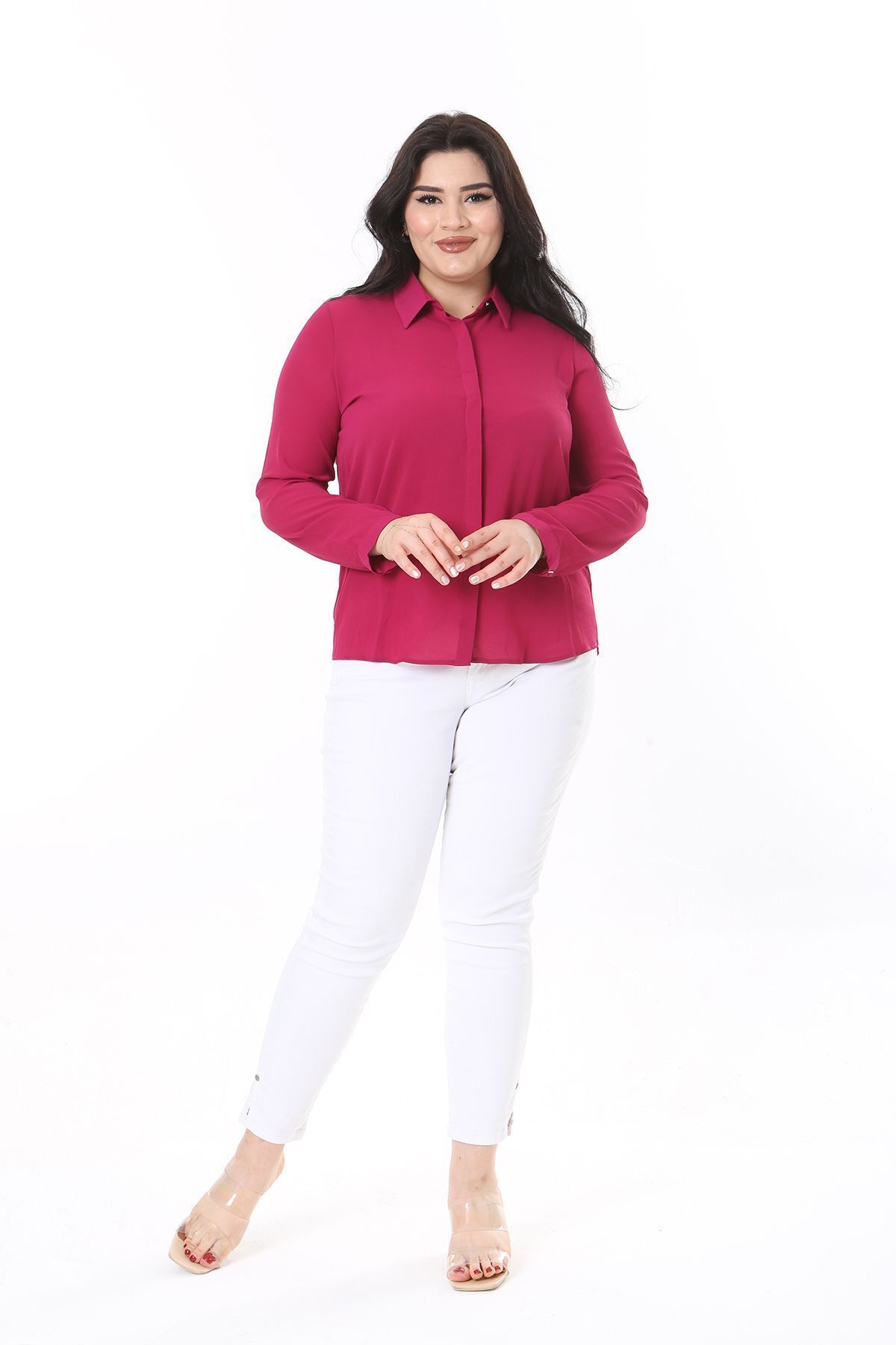 Şans-Plus Size Fujya Blouse - Hidden Placket and Front Button Detail 65N38019 8
