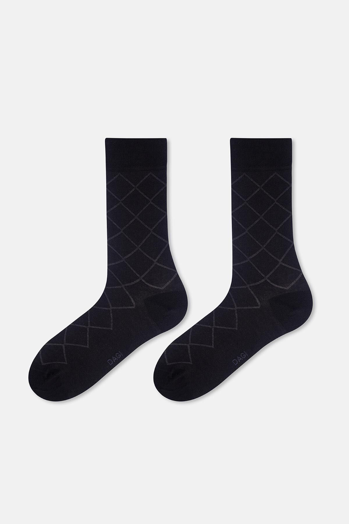 Dagi-Black Men's Quadrilateral Pattern Bamboo Socks 2