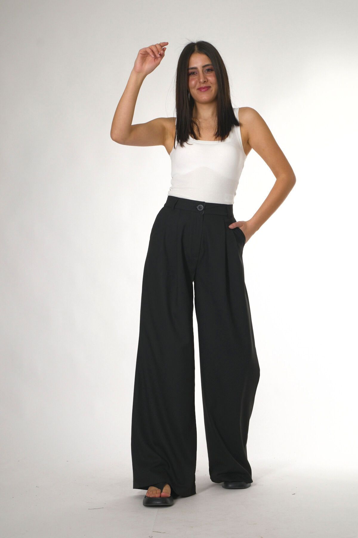 ABBRA-Women's Pocket Detailed Palazzo Trousers 1